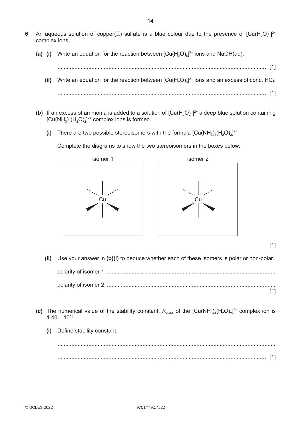 Cambridge A Level Chemistry 9701 2022 Oct/Nov Paper 4 · Variant 1 question paper, page 14 of 28