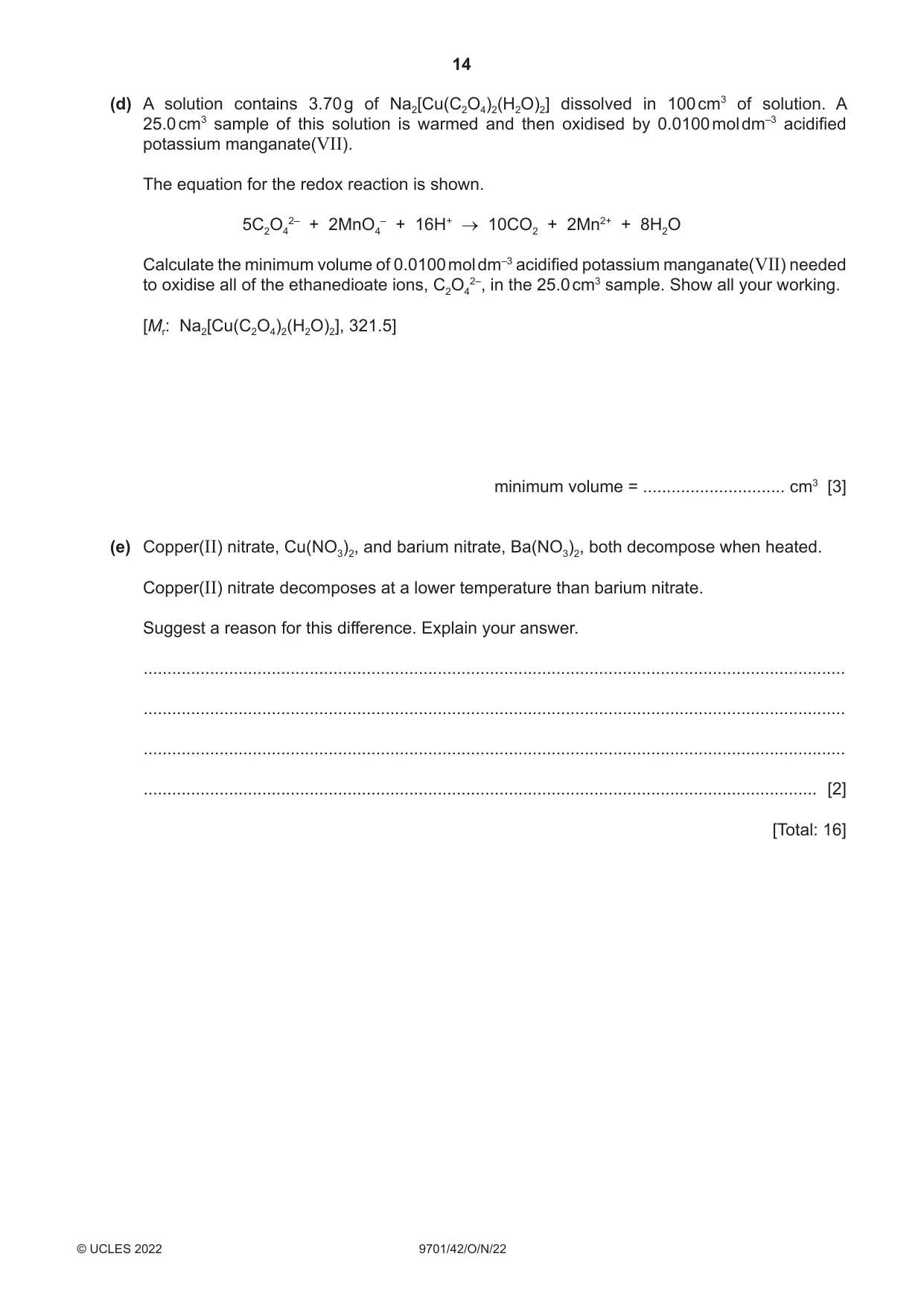Cambridge A Level Chemistry 9701 2022 Oct/Nov Paper 4 · Variant 2 question paper, page 14 of 24