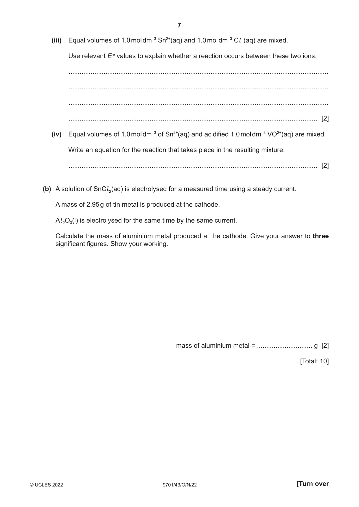 Cambridge A Level Chemistry 9701 2022 Oct/Nov Paper 4 · Variant 3 question paper, page 7 of 28