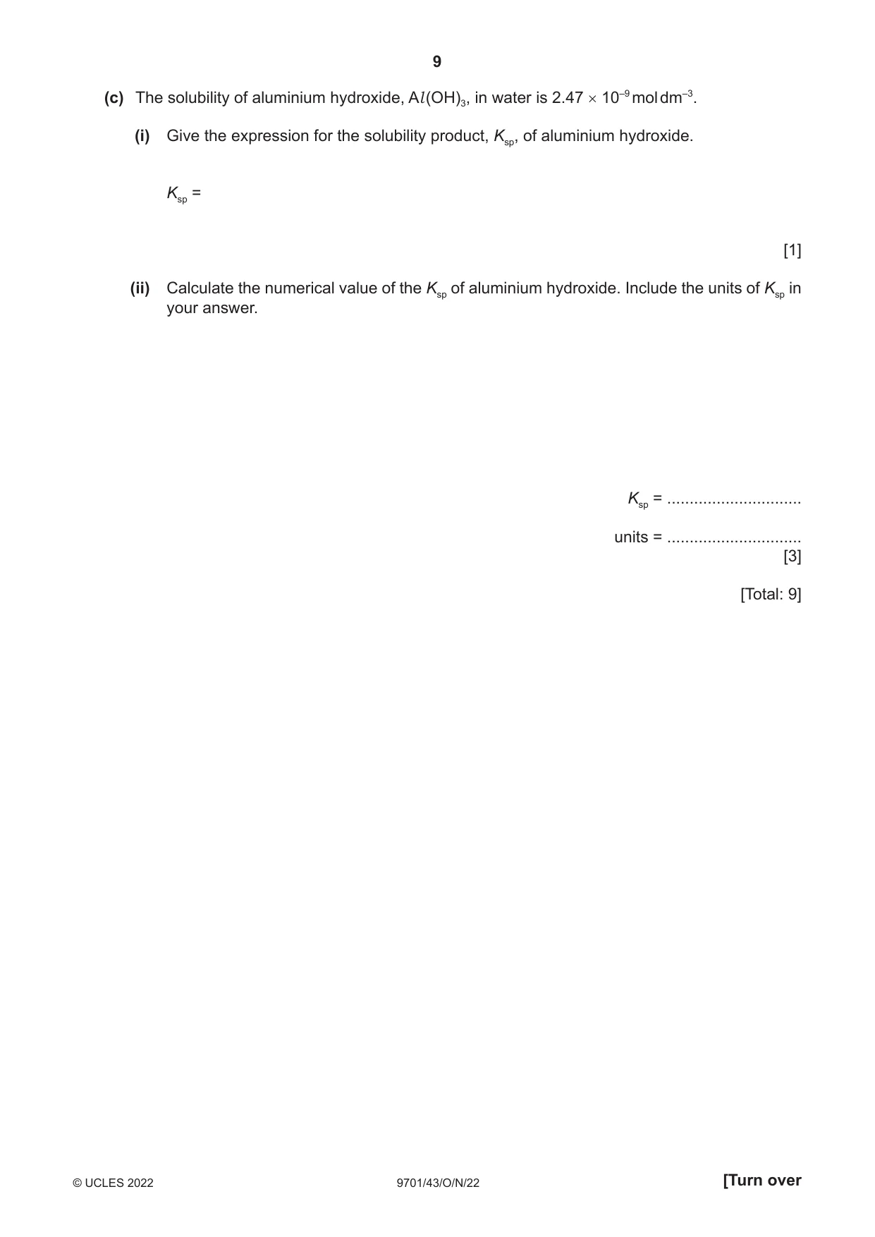 Cambridge A Level Chemistry 9701 2022 Oct/Nov Paper 4 · Variant 3 question paper, page 9 of 28