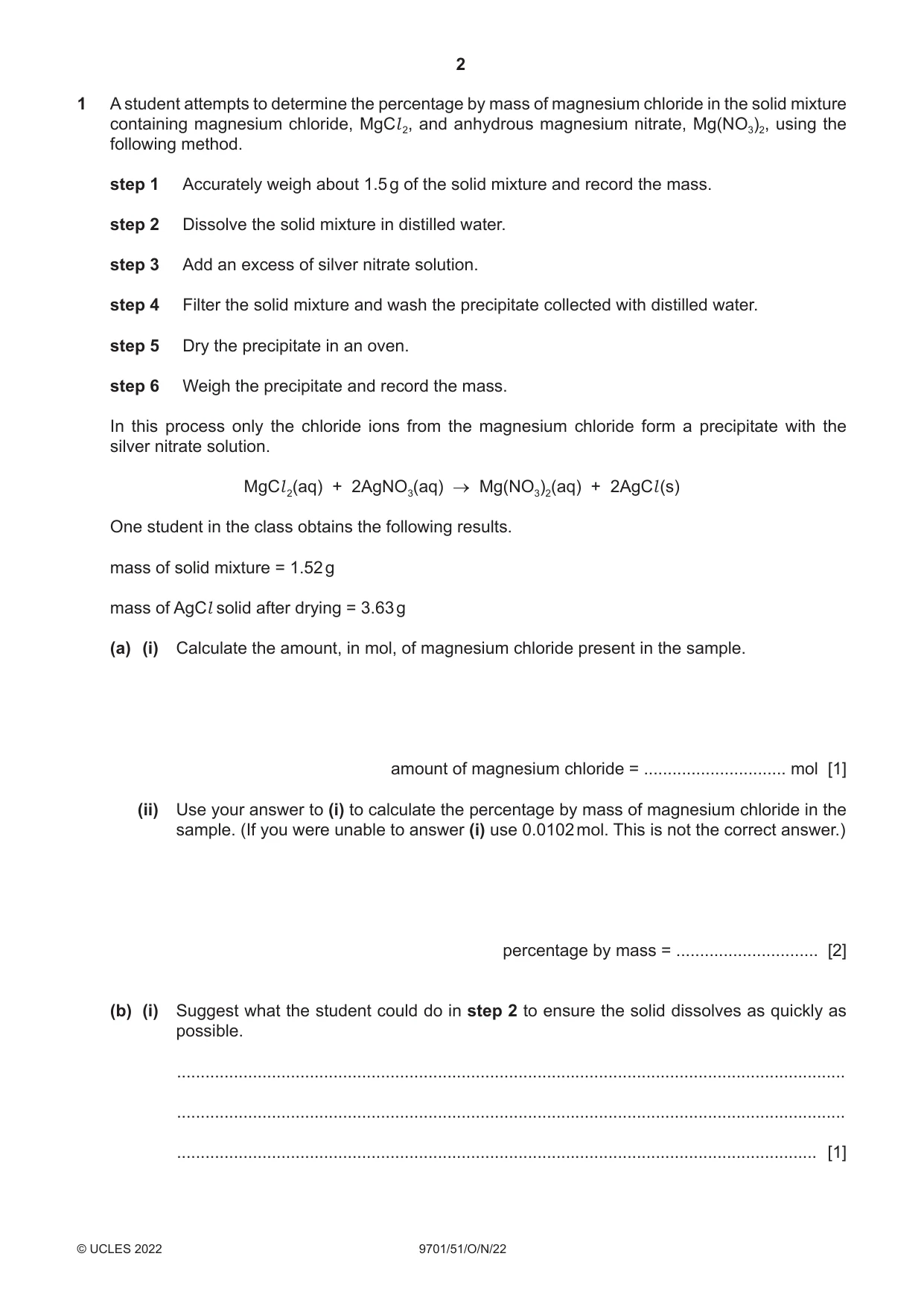 Cambridge A Level Chemistry 9701 2022 Oct/Nov Paper 5 · Variant 1 question paper, page 2 of 12