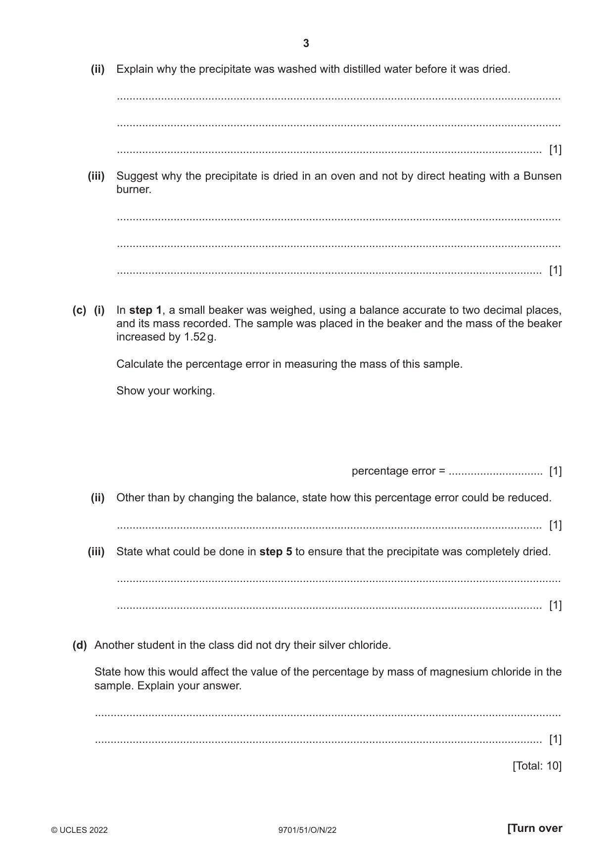 Cambridge A Level Chemistry 9701 2022 Oct/Nov Paper 5 · Variant 1 question paper, page 3 of 12