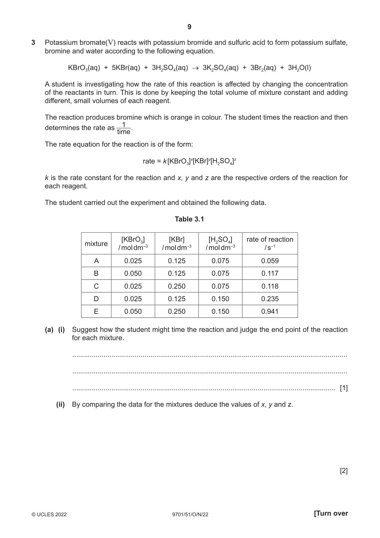 Cambridge A Level Chemistry 9701 2022 Oct/Nov Paper 5 · Variant 1 question paper, page 9 of 12