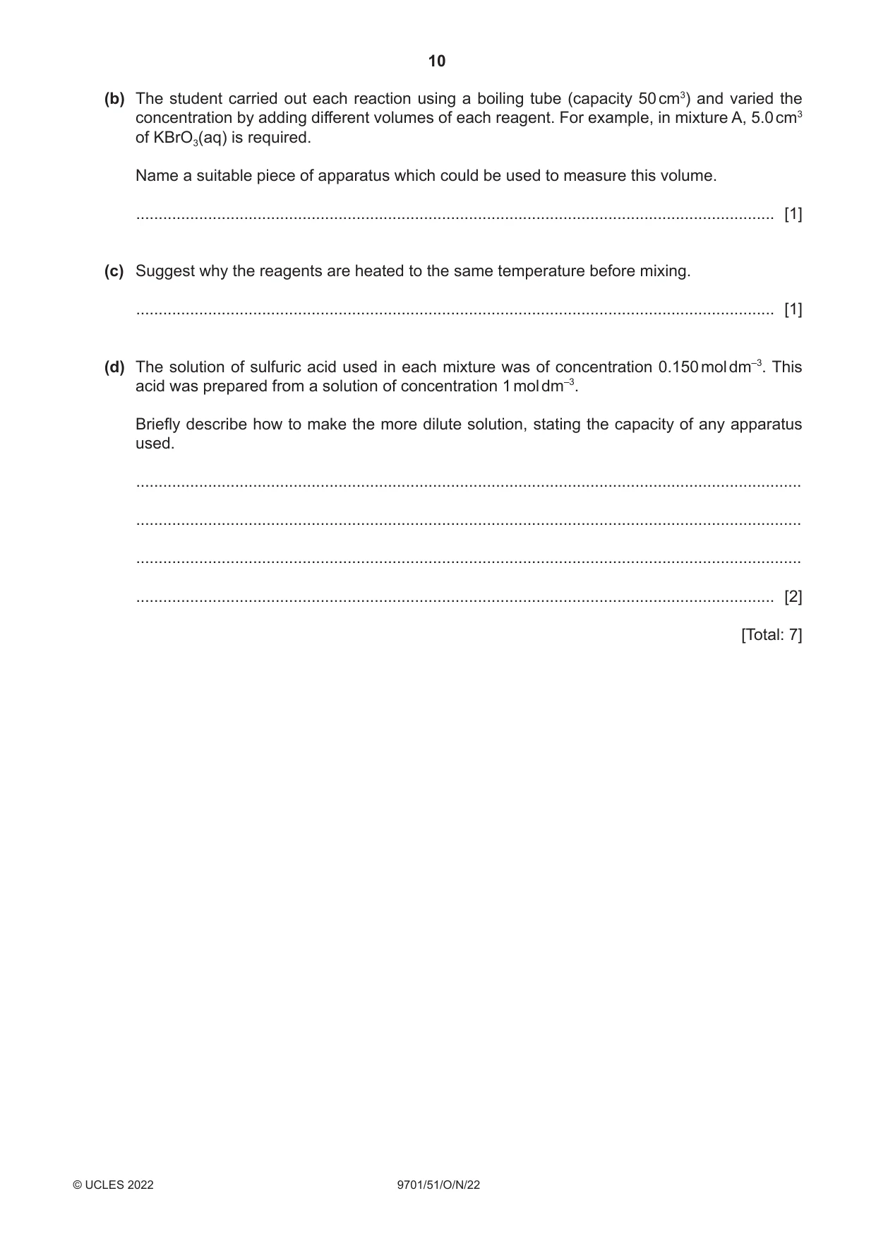 Cambridge A Level Chemistry 9701 2022 Oct/Nov Paper 5 · Variant 1 question paper, page 10 of 12