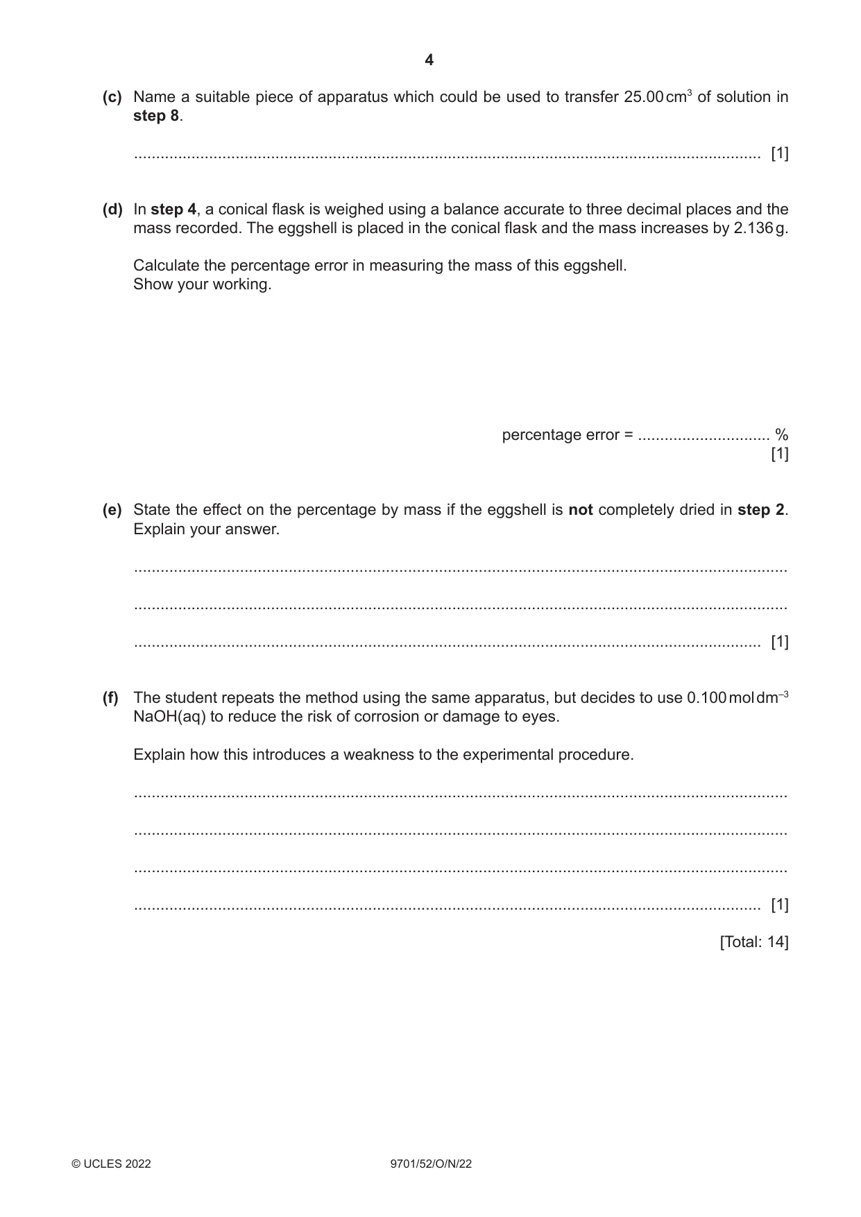 Cambridge A Level Chemistry 9701 2022 Oct/Nov Paper 5 · Variant 2 question paper, page 4 of 12