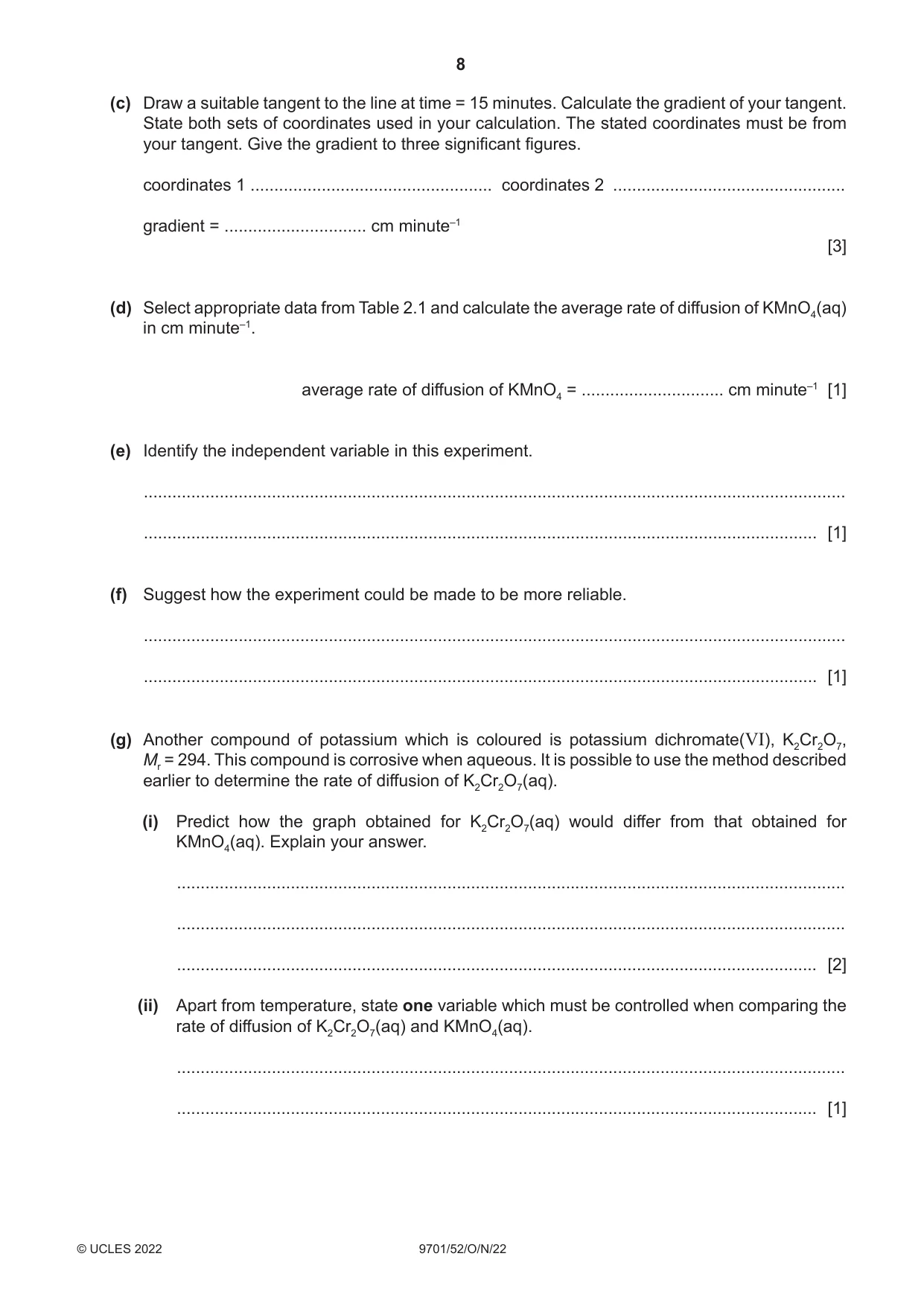 Cambridge A Level Chemistry 9701 2022 Oct/Nov Paper 5 · Variant 2 question paper, page 8 of 12