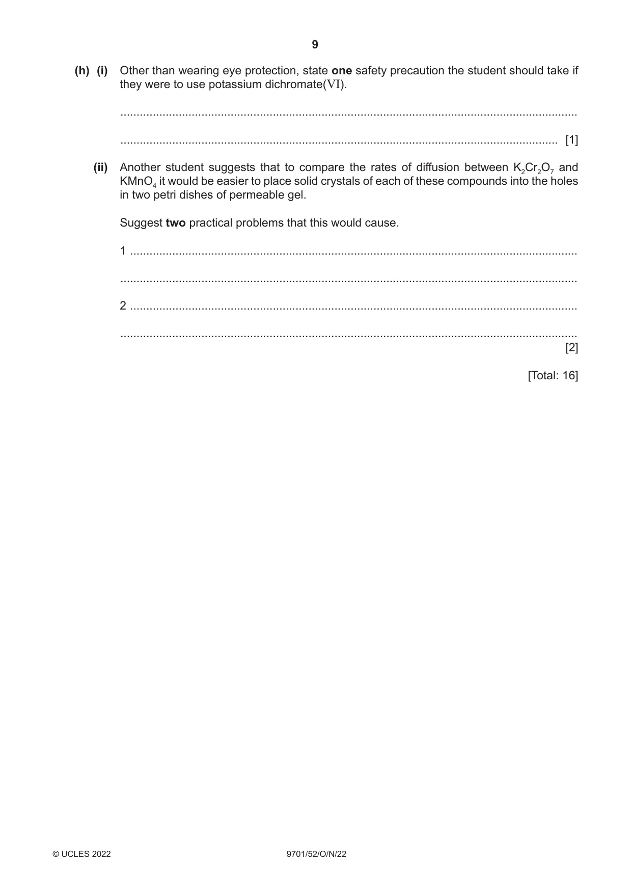 Cambridge A Level Chemistry 9701 2022 Oct/Nov Paper 5 · Variant 2 question paper, page 9 of 12