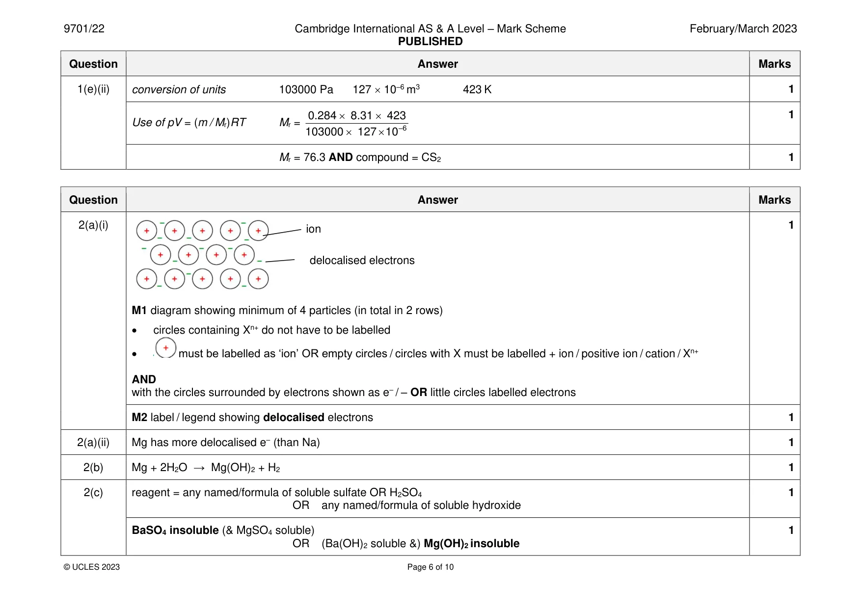 Mark scheme, page 6 of 10