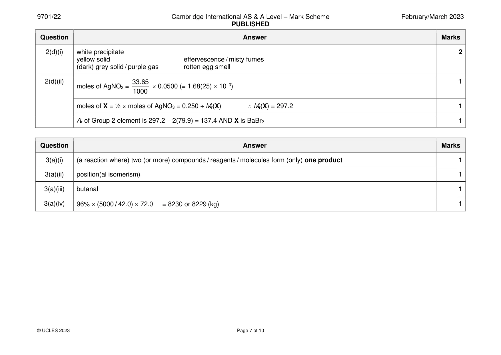 Mark scheme, page 7 of 10