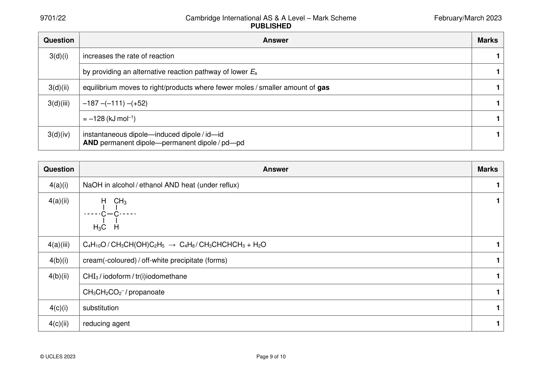 Mark scheme, page 9 of 10