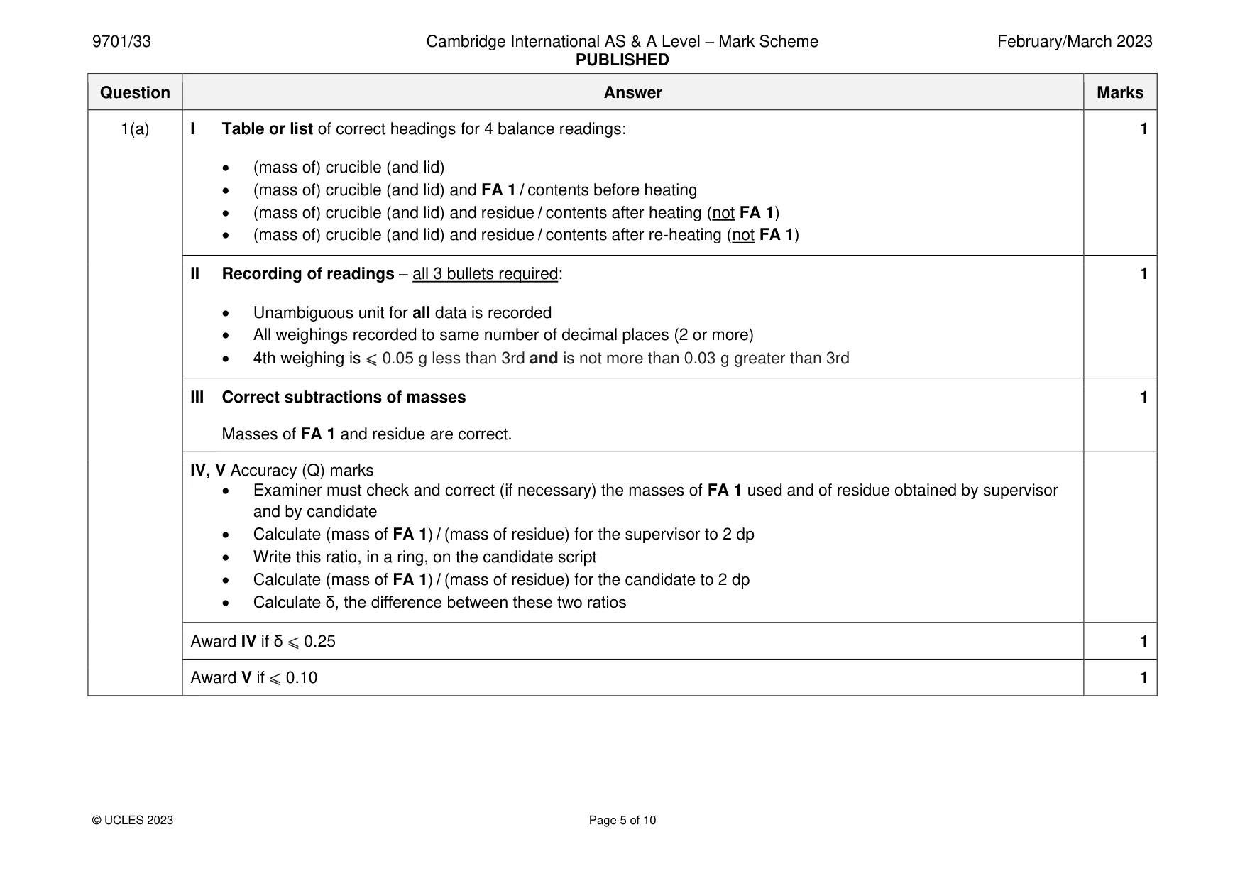 Mark scheme, page 5 of 10