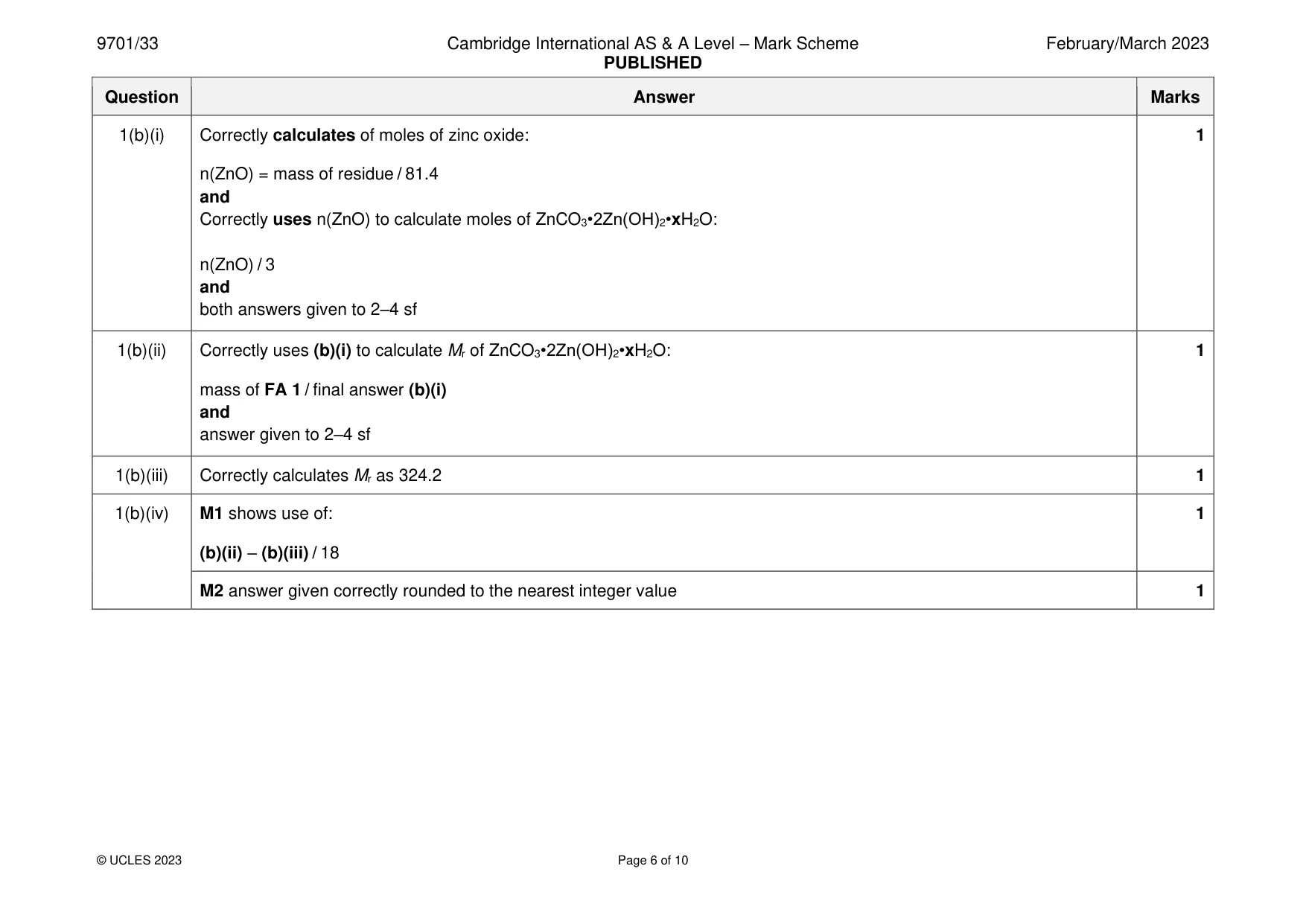 Mark scheme, page 6 of 10