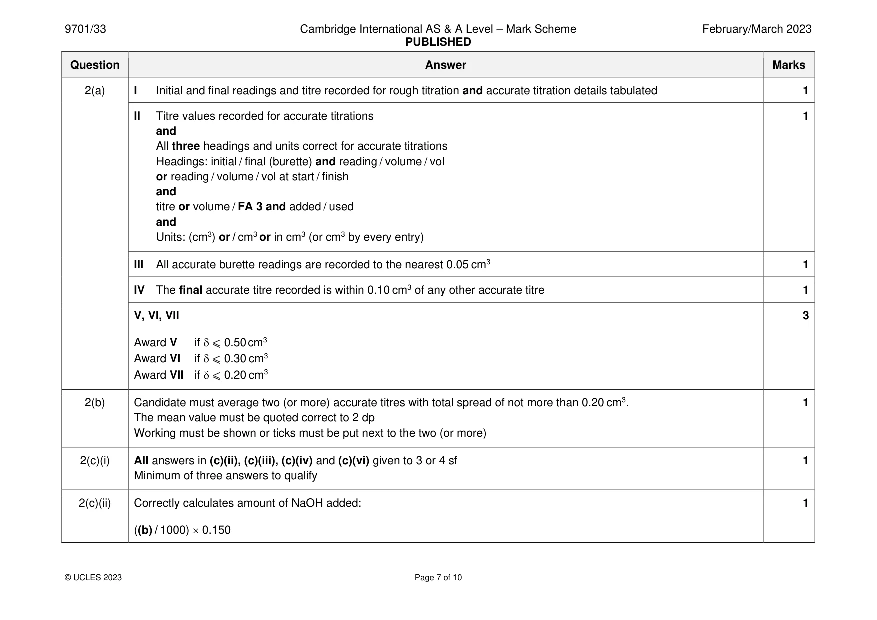 Mark scheme, page 7 of 10