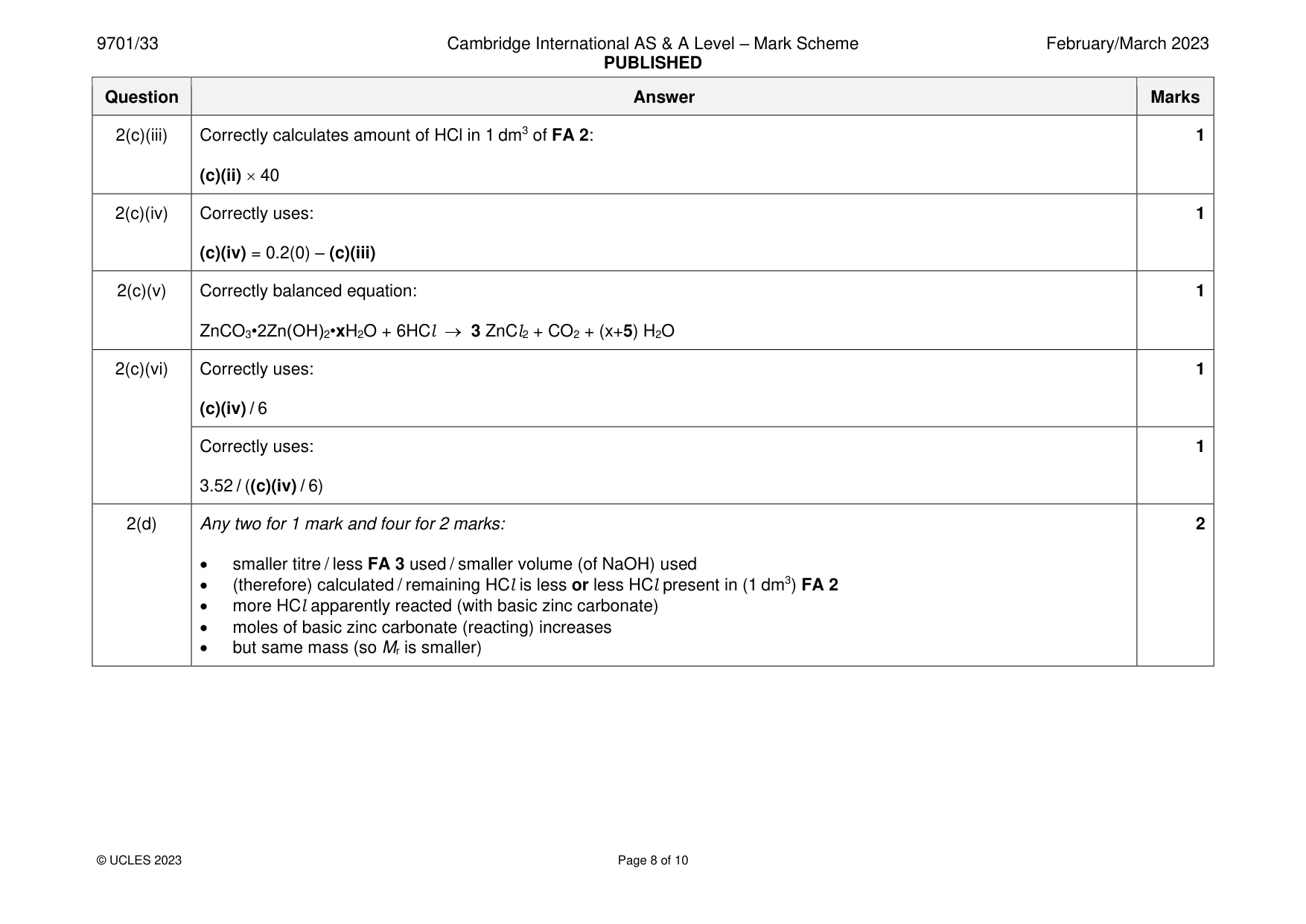 Mark scheme, page 8 of 10
