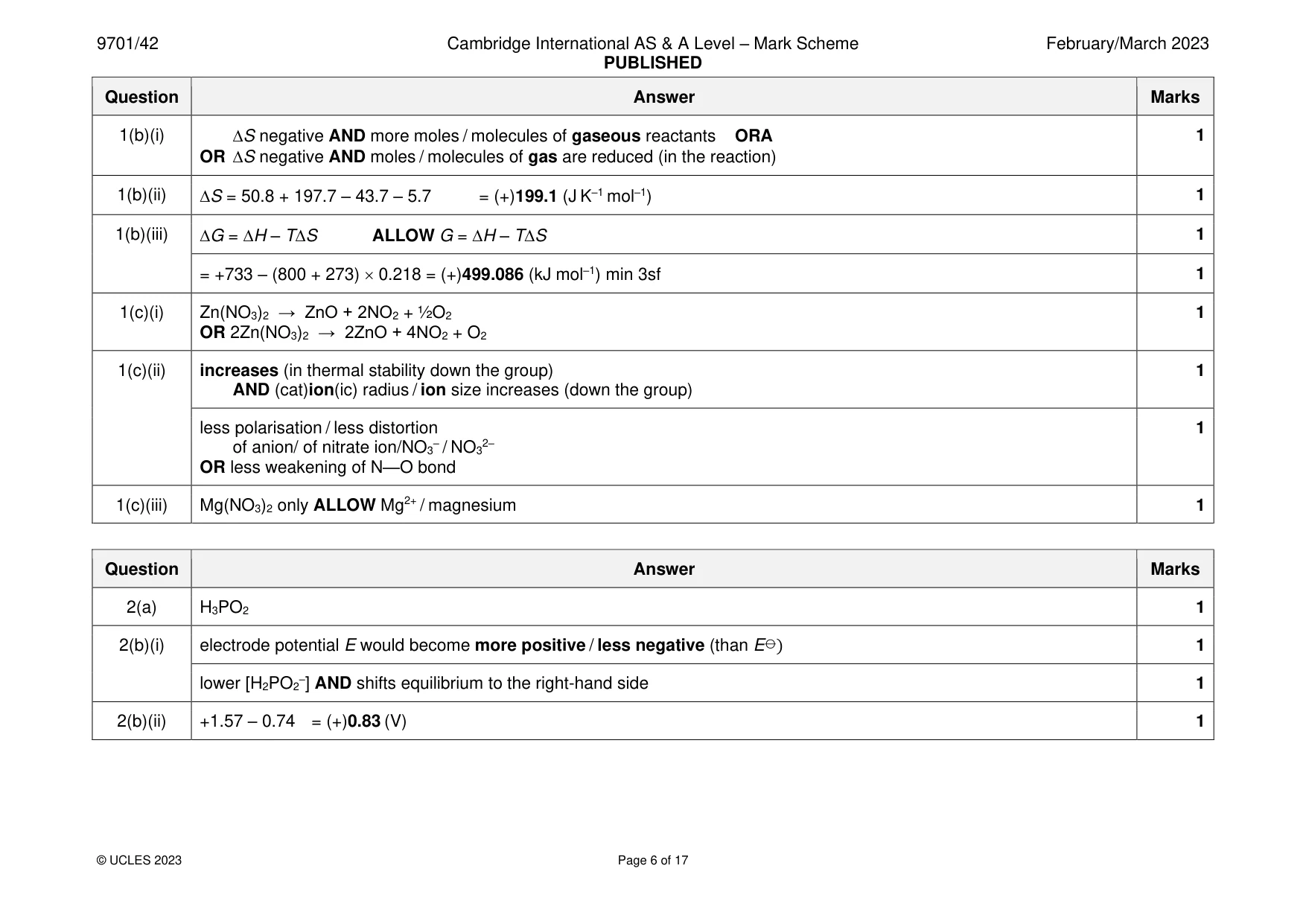 Mark scheme, page 6 of 17