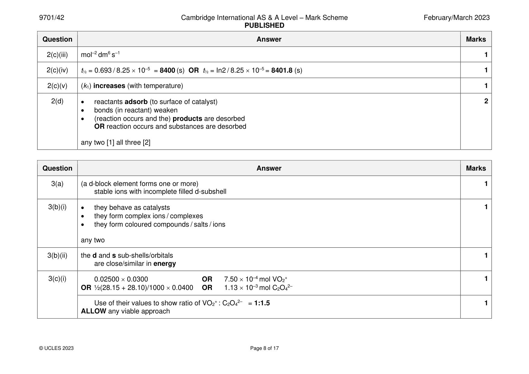 Mark scheme, page 8 of 17