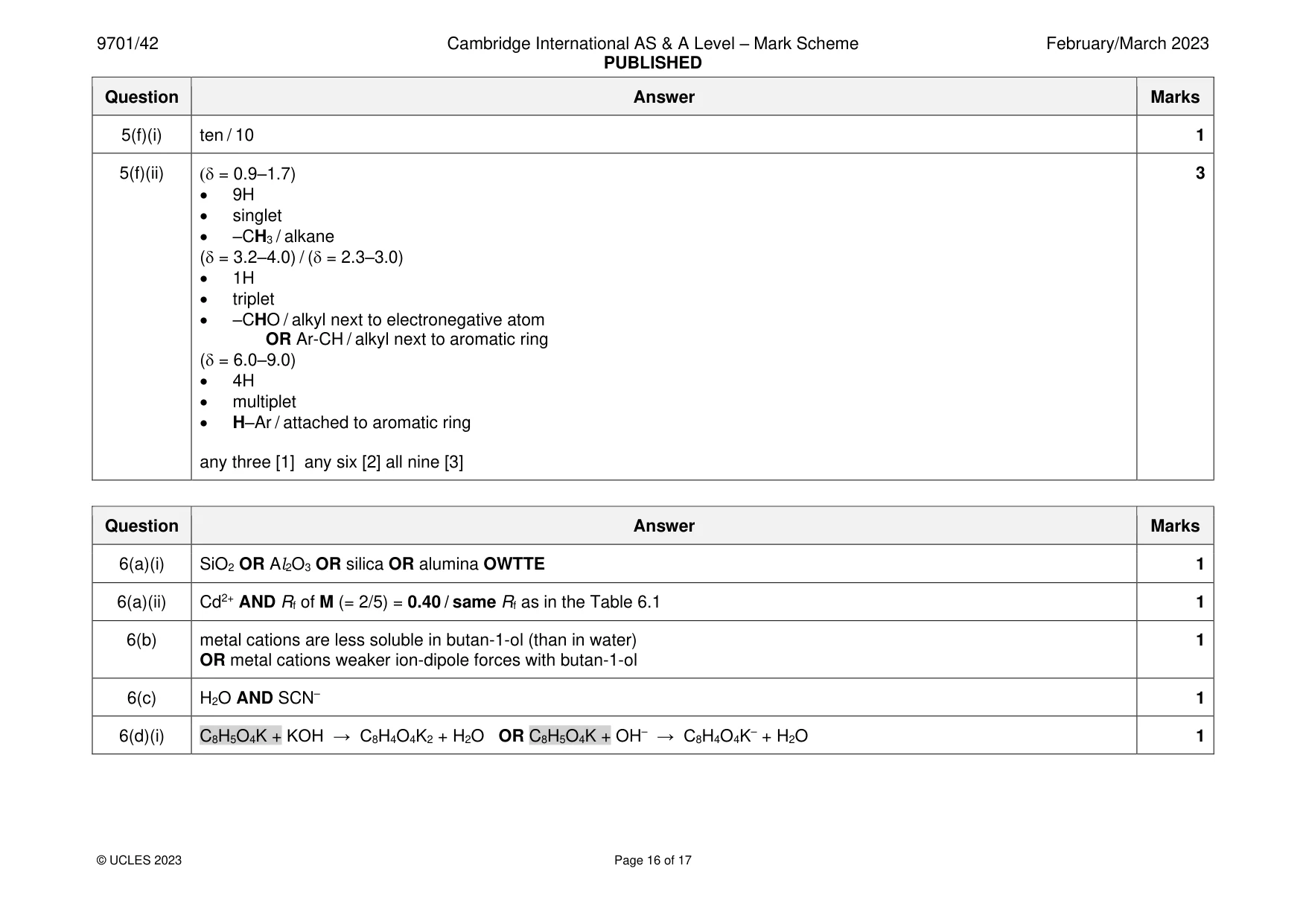 Mark scheme, page 16 of 17
