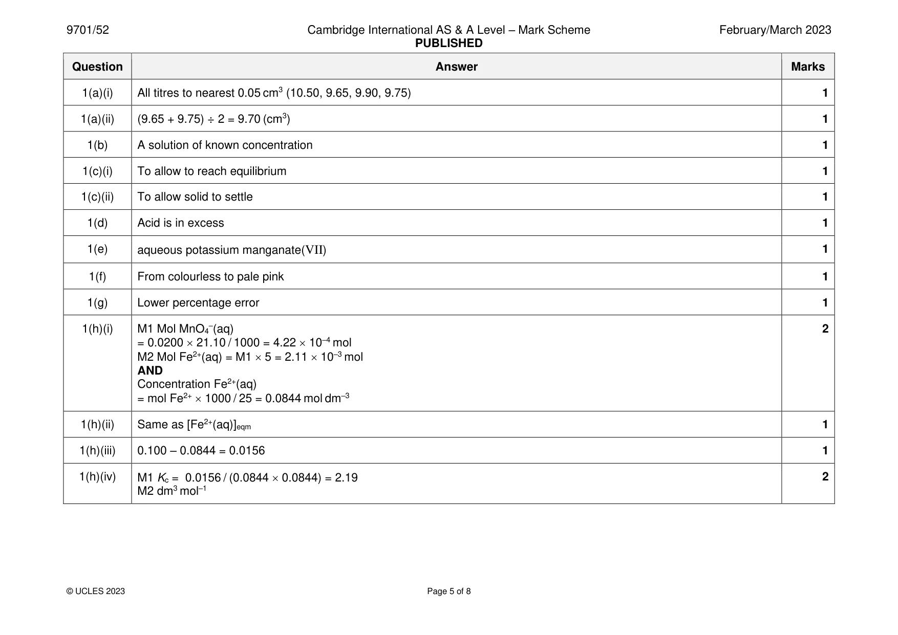 Mark scheme, page 5 of 8