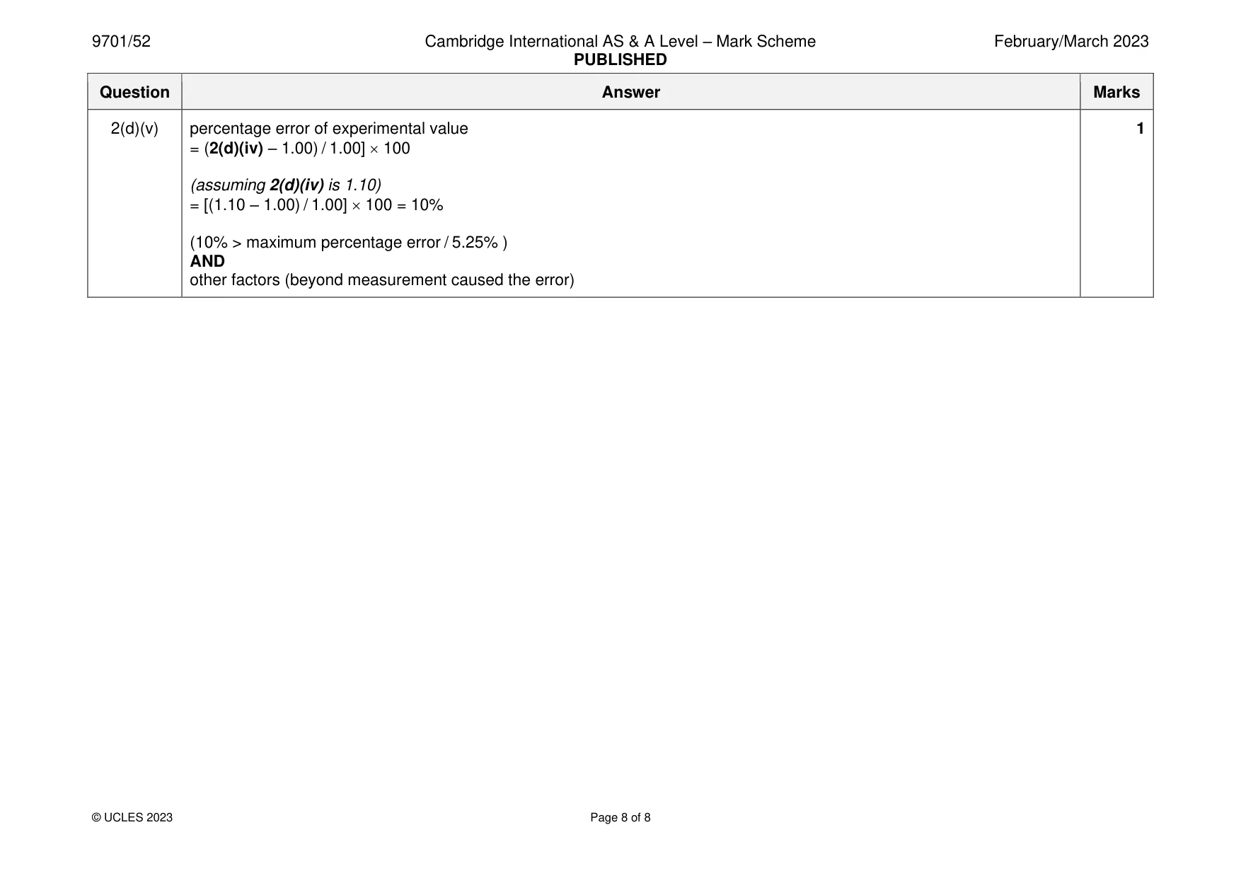 Mark scheme, page 8 of 8