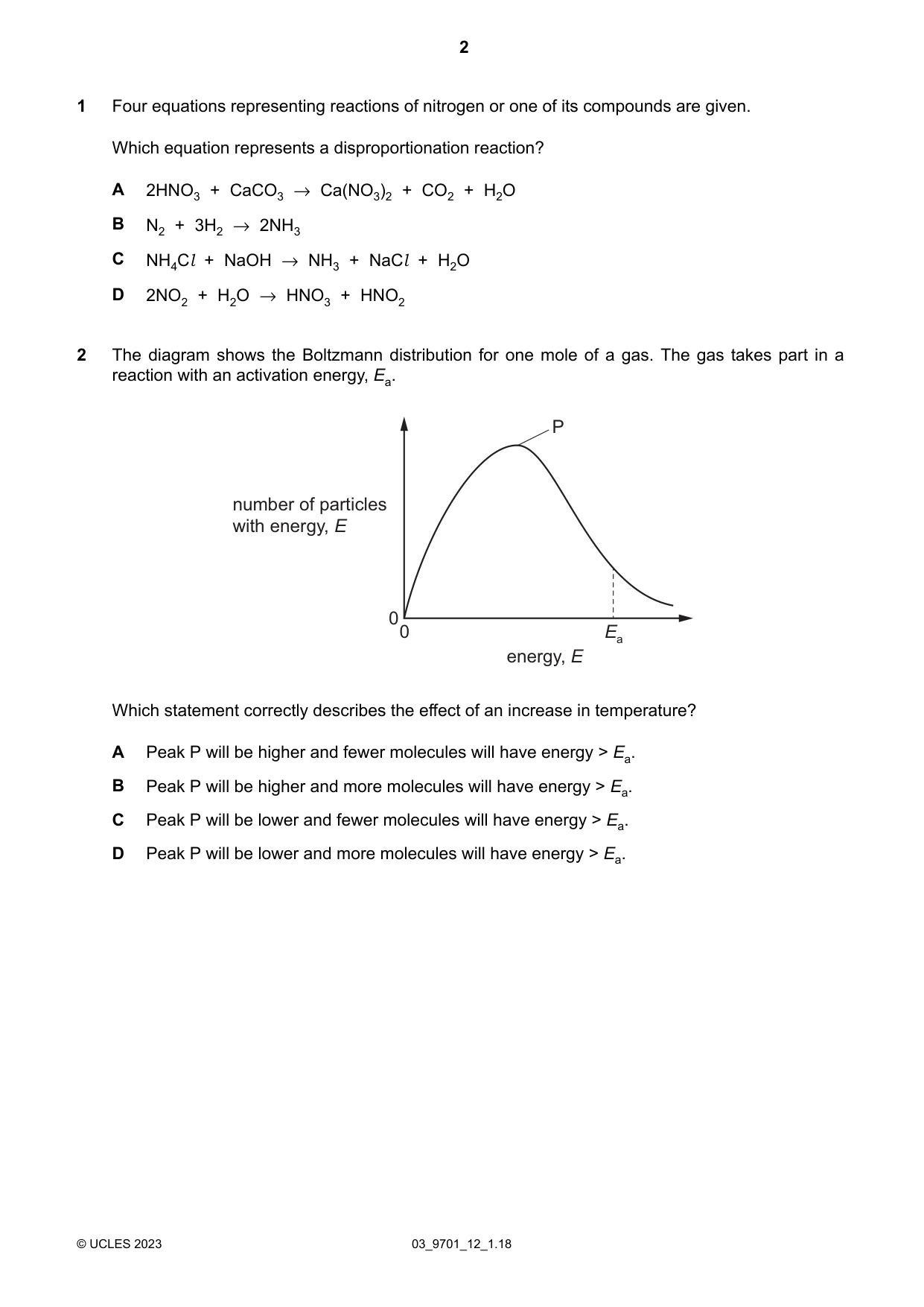 Cambridge A Level Chemistry 9701 2023 Feb/March Paper 1 · Variant 2 question paper, page 2 of 20