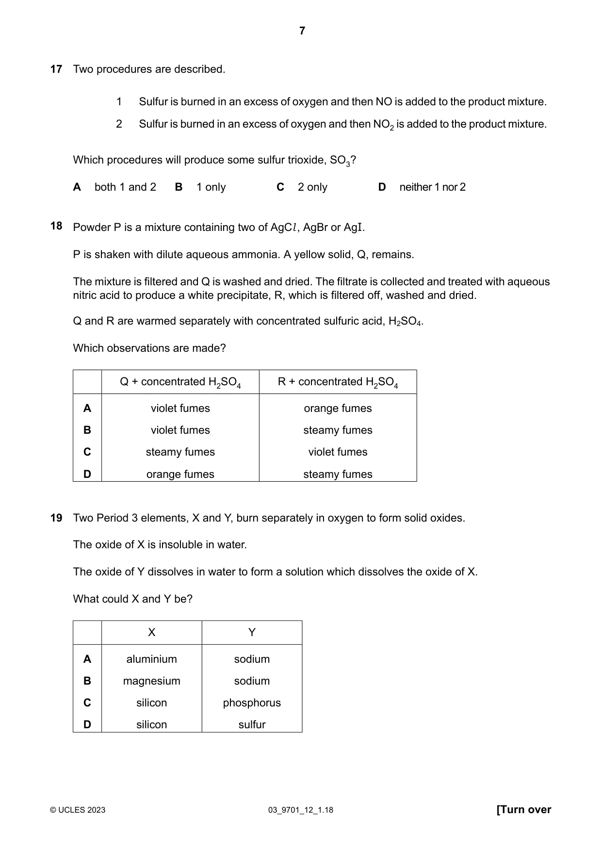 Cambridge A Level Chemistry 9701 2023 Feb/March Paper 1 · Variant 2 question paper, page 7 of 20