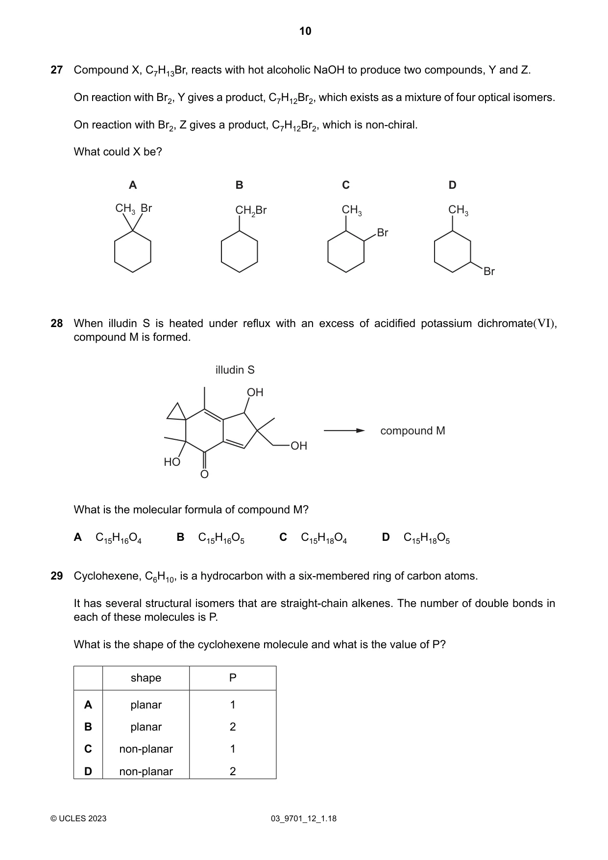 Cambridge A Level Chemistry 9701 2023 Feb/March Paper 1 · Variant 2 question paper, page 10 of 20