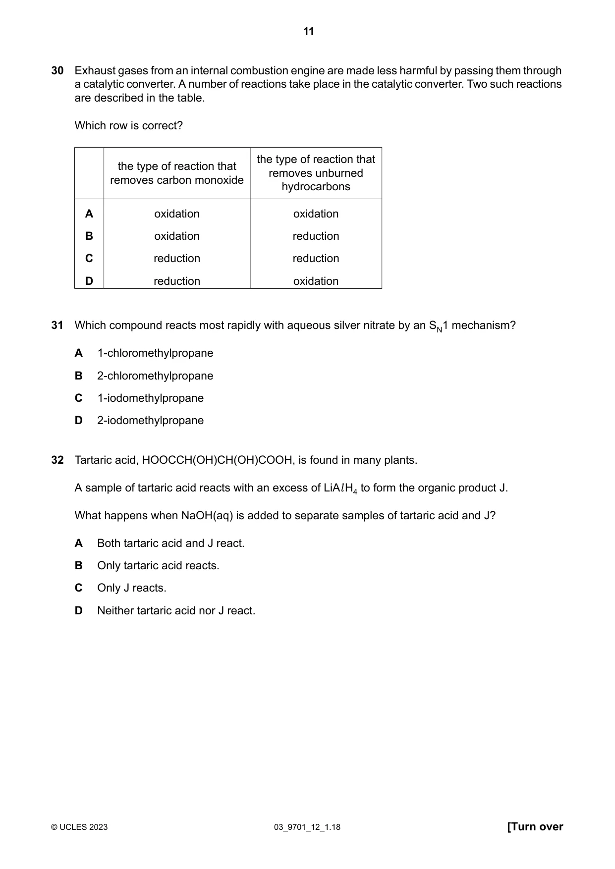 Cambridge A Level Chemistry 9701 2023 Feb/March Paper 1 · Variant 2 question paper, page 11 of 20