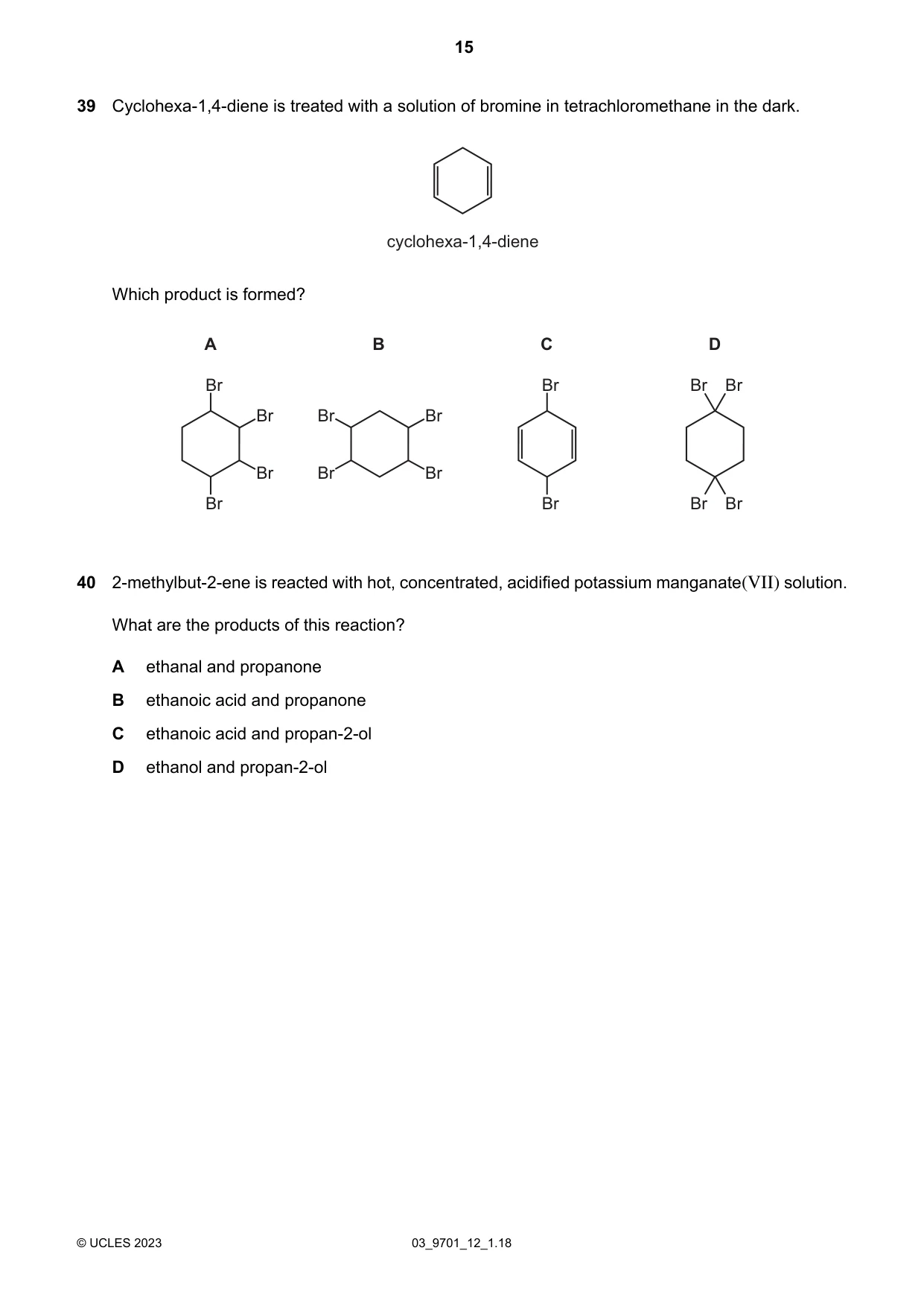 Cambridge A Level Chemistry 9701 2023 Feb/March Paper 1 · Variant 2 question paper, page 15 of 20