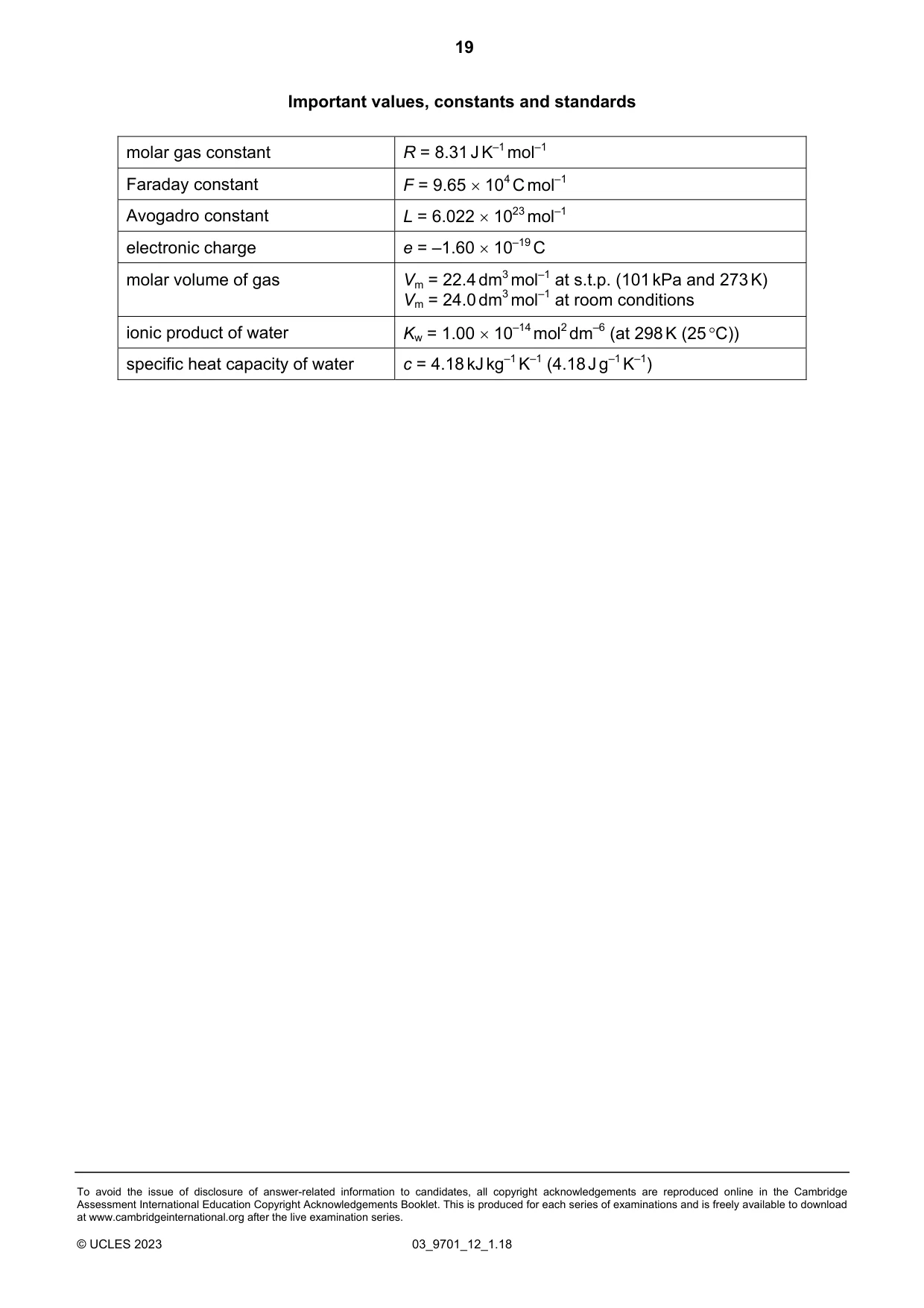 Cambridge A Level Chemistry 9701 2023 Feb/March Paper 1 · Variant 2 question paper, page 19 of 20