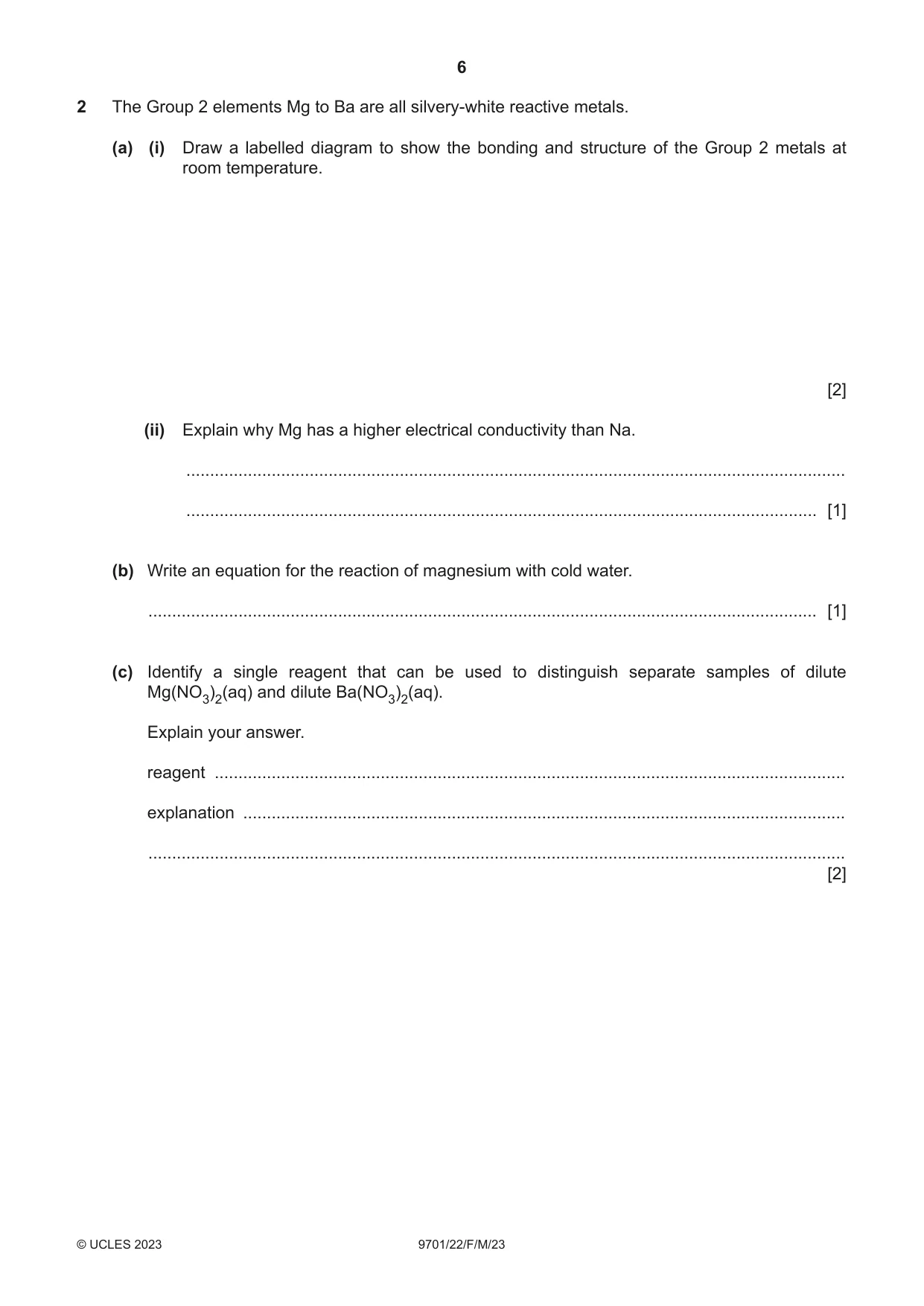 Cambridge A Level Chemistry 9701 2023 Feb/March Paper 2 · Variant 2 question paper, page 6 of 16