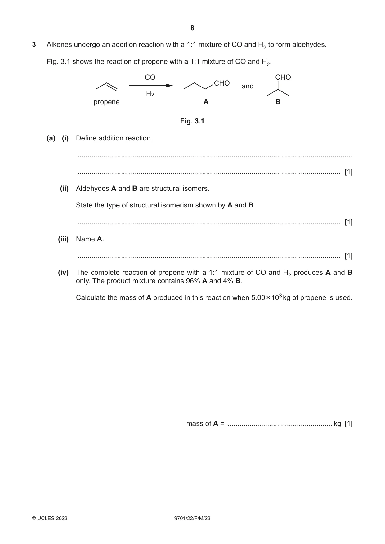 Cambridge A Level Chemistry 9701 2023 Feb/March Paper 2 · Variant 2 question paper, page 8 of 16