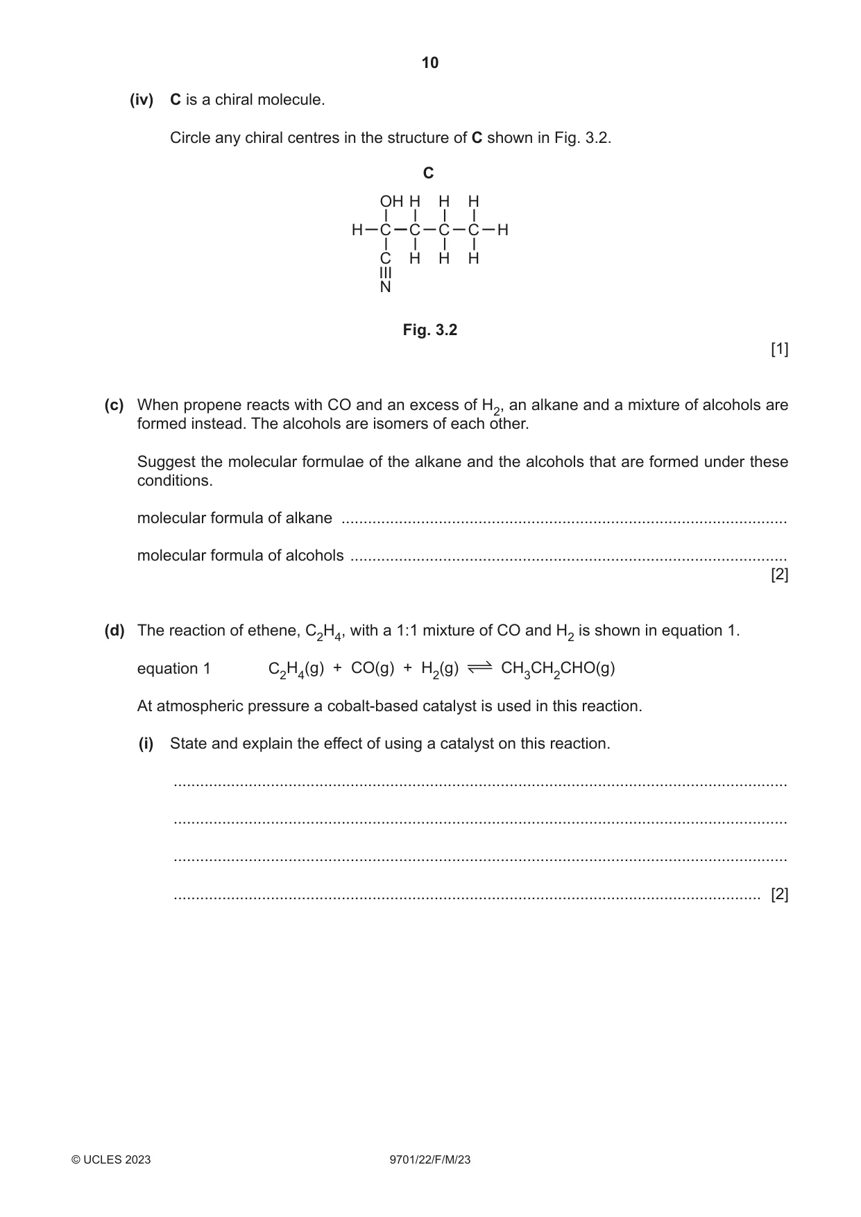 Cambridge A Level Chemistry 9701 2023 Feb/March Paper 2 · Variant 2 question paper, page 10 of 16