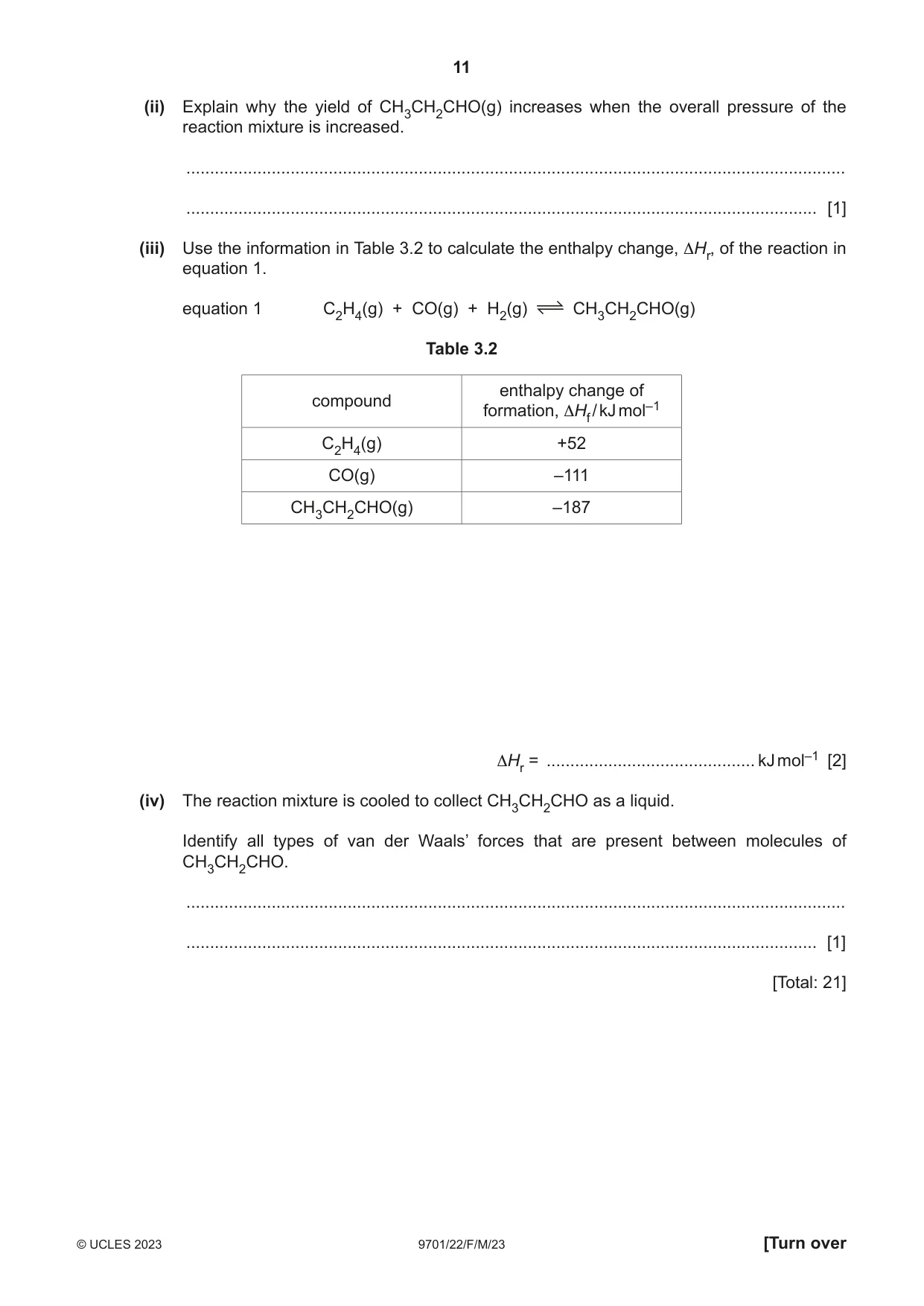 Cambridge A Level Chemistry 9701 2023 Feb/March Paper 2 · Variant 2 question paper, page 11 of 16