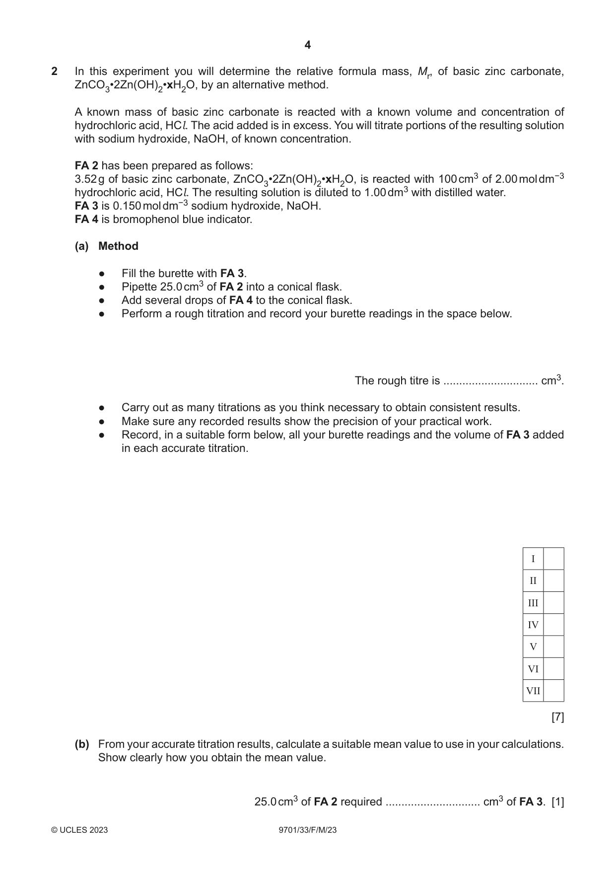 Cambridge A Level Chemistry 9701 2023 Feb/March Paper 3 · Variant 3 question paper, page 4 of 12