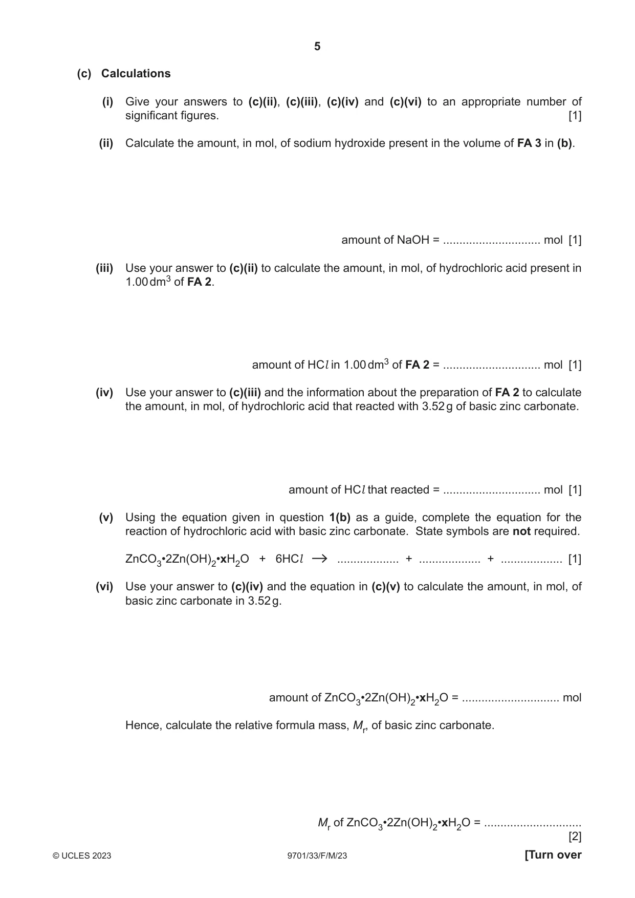 Cambridge A Level Chemistry 9701 2023 Feb/March Paper 3 · Variant 3 question paper, page 5 of 12