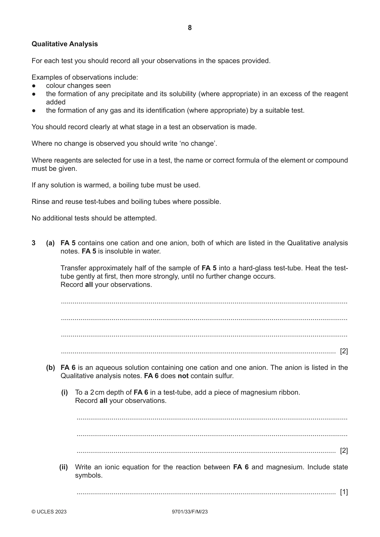 Cambridge A Level Chemistry 9701 2023 Feb/March Paper 3 · Variant 3 question paper, page 8 of 12