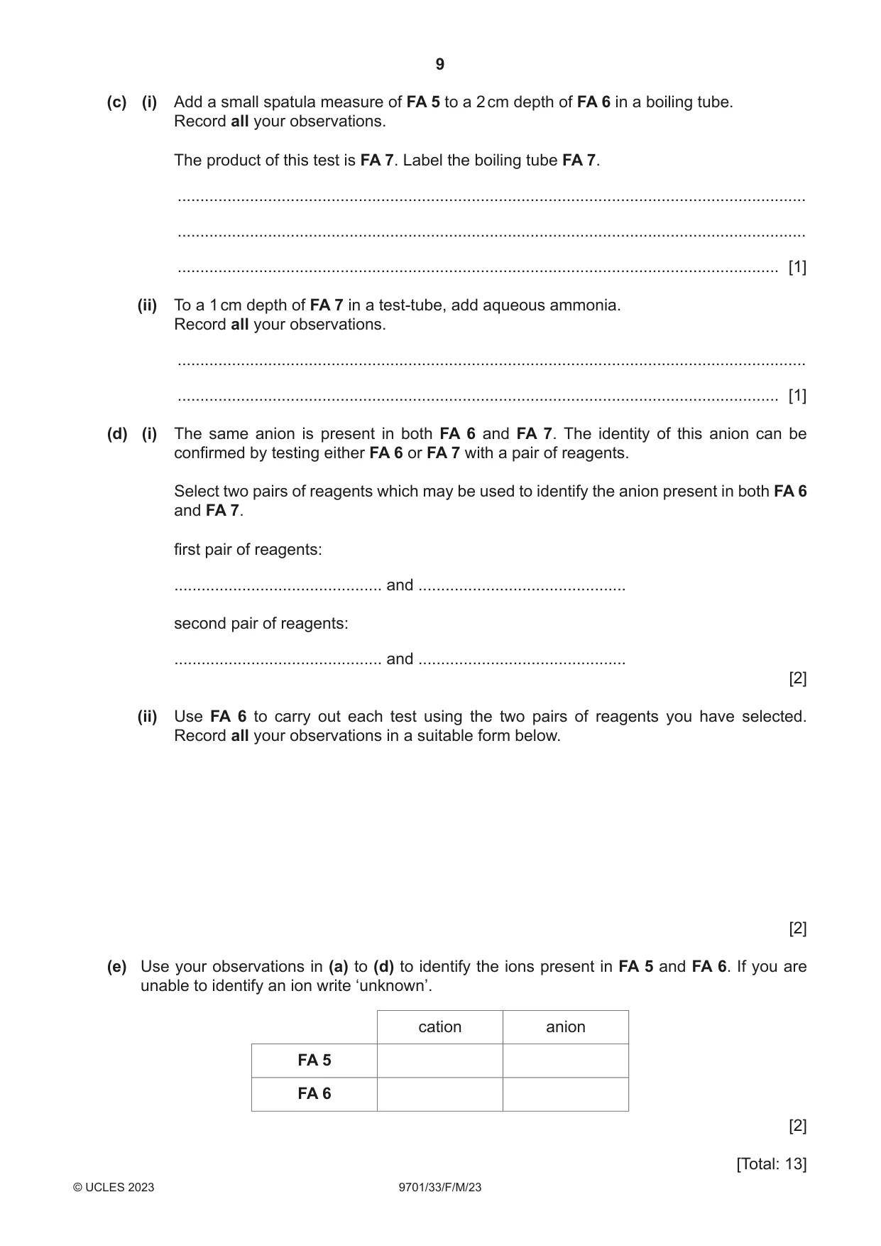 Cambridge A Level Chemistry 9701 2023 Feb/March Paper 3 · Variant 3 question paper, page 9 of 12