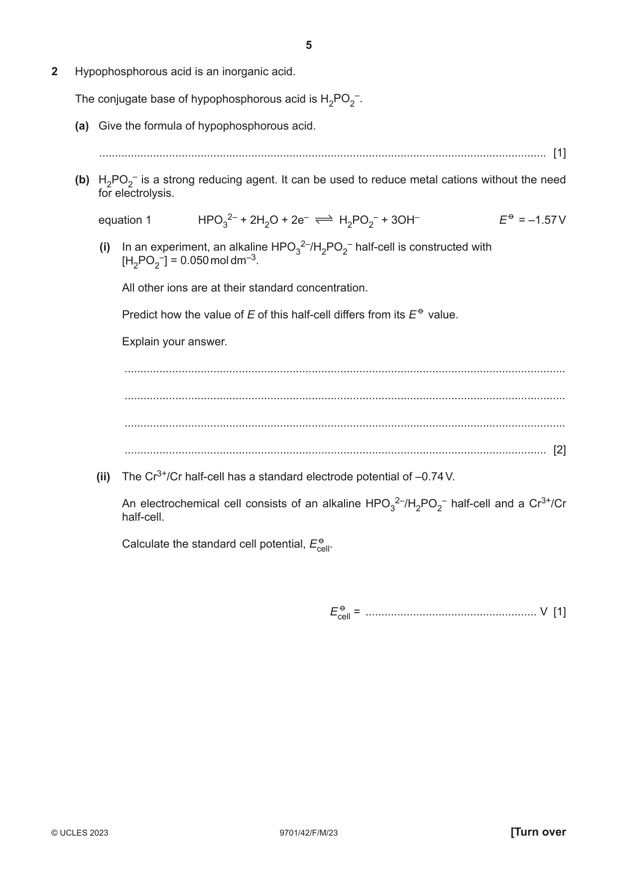 Cambridge A Level Chemistry 9701 2023 Feb/March Paper 4 · Variant 2 question paper, page 5 of 28