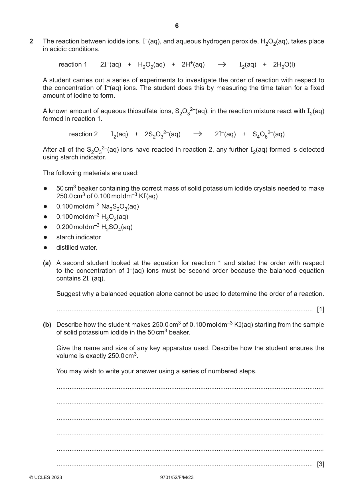 Cambridge A Level Chemistry 9701 2023 Feb/March Paper 5 · Variant 2 question paper, page 6 of 12