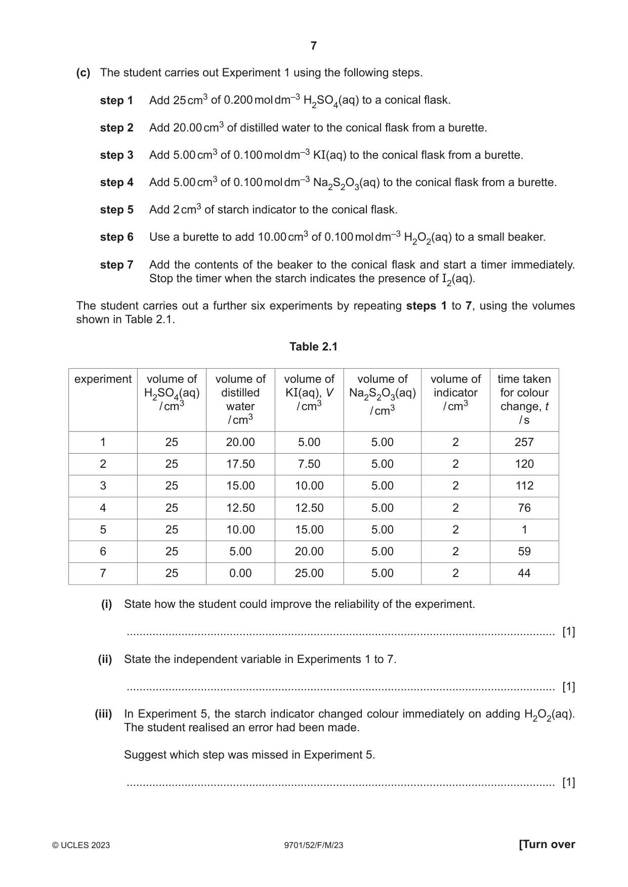 Cambridge A Level Chemistry 9701 2023 Feb/March Paper 5 · Variant 2 question paper, page 7 of 12