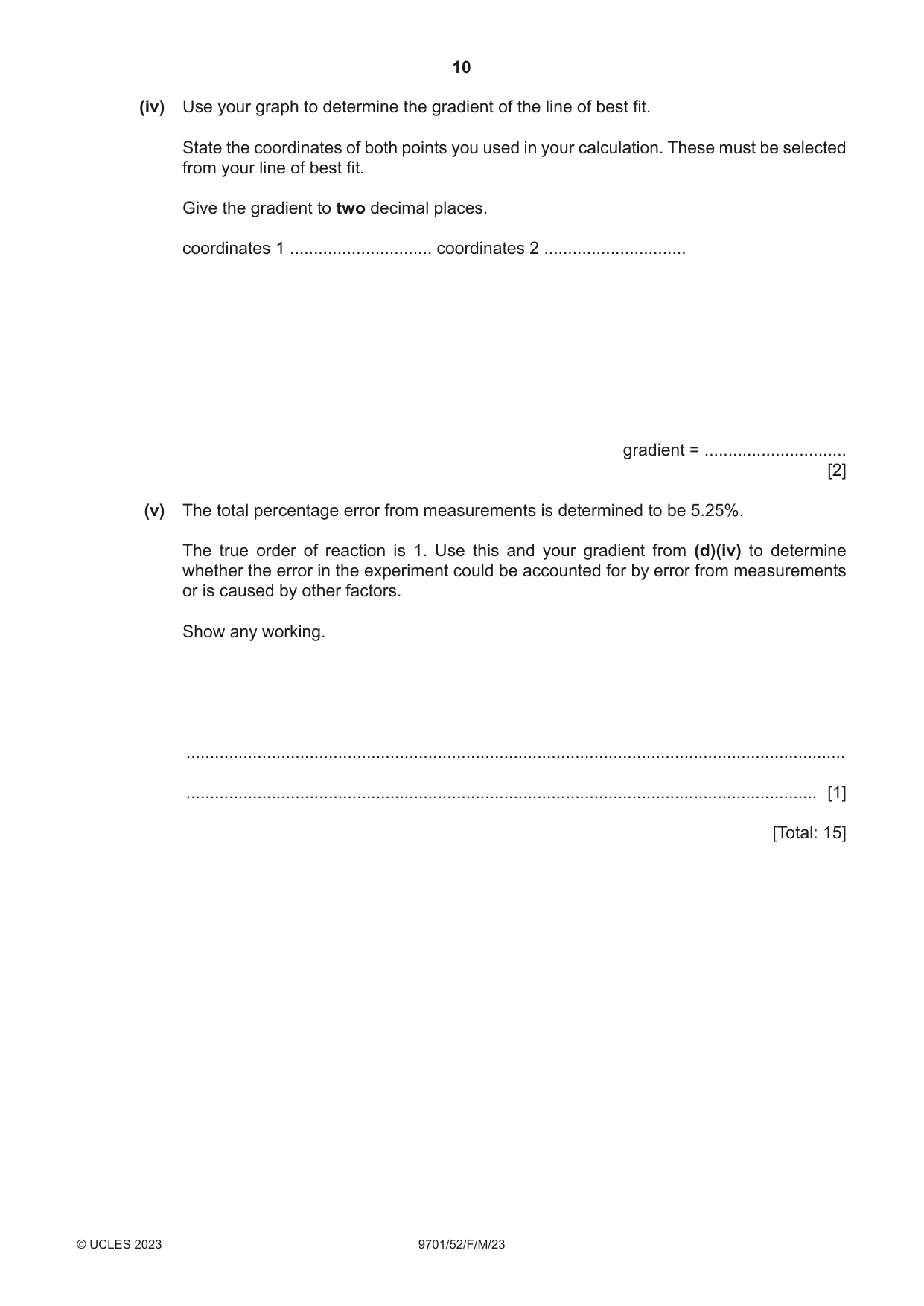 Cambridge A Level Chemistry 9701 2023 Feb/March Paper 5 · Variant 2 question paper, page 10 of 12