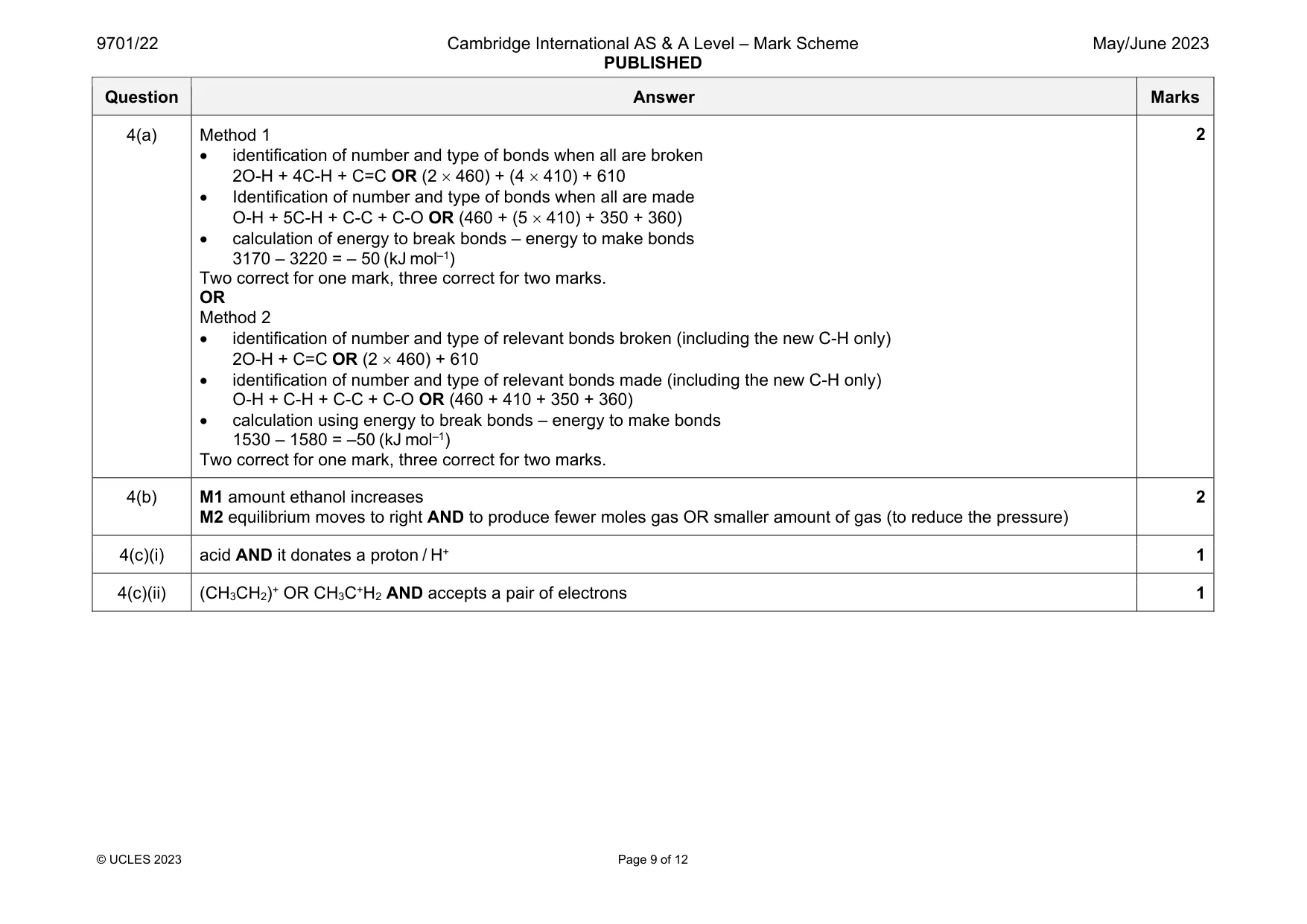 Mark scheme, page 9 of 12