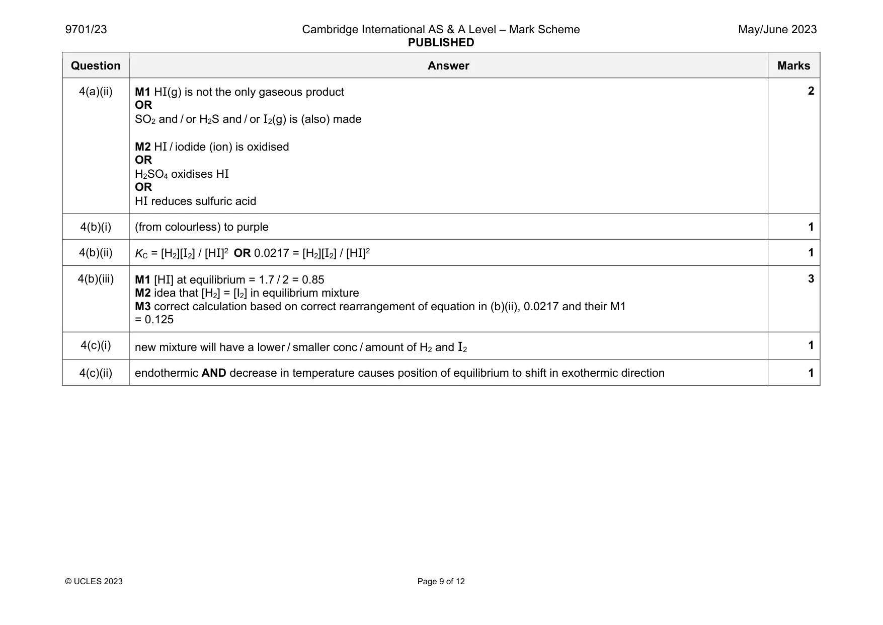 Mark scheme, page 9 of 12