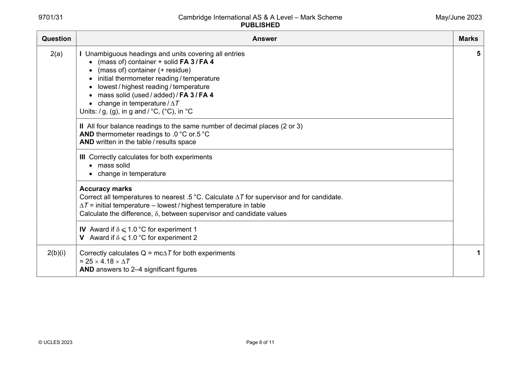 Mark scheme, page 8 of 11