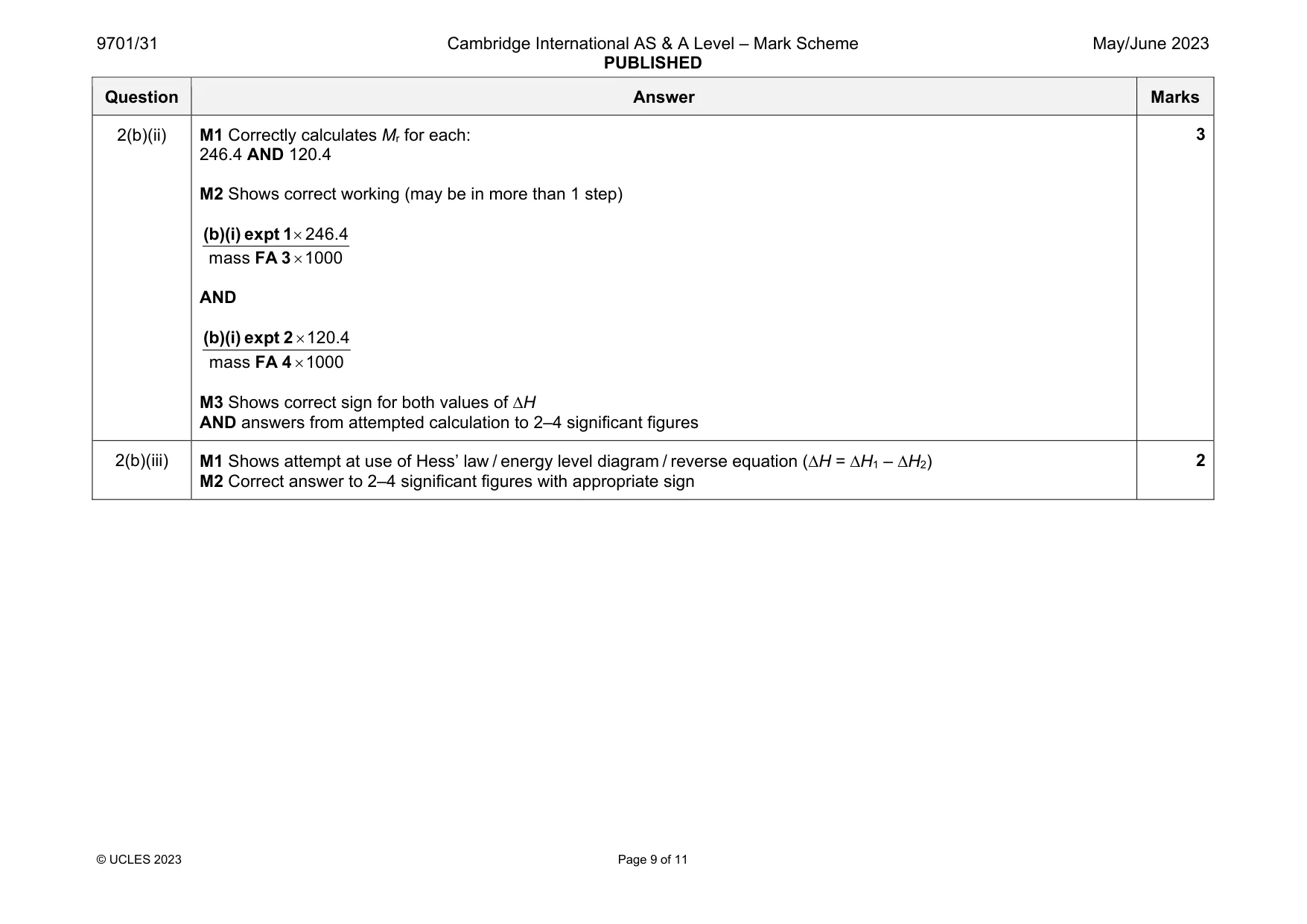 Mark scheme, page 9 of 11