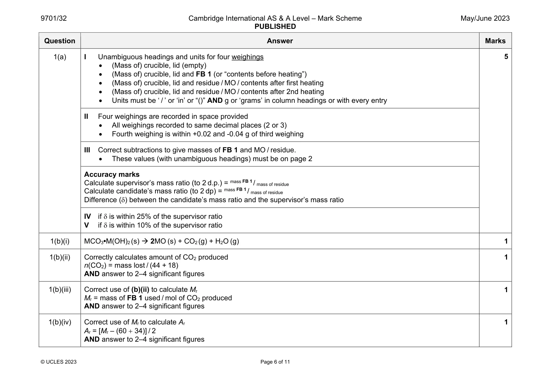 Mark scheme, page 6 of 11