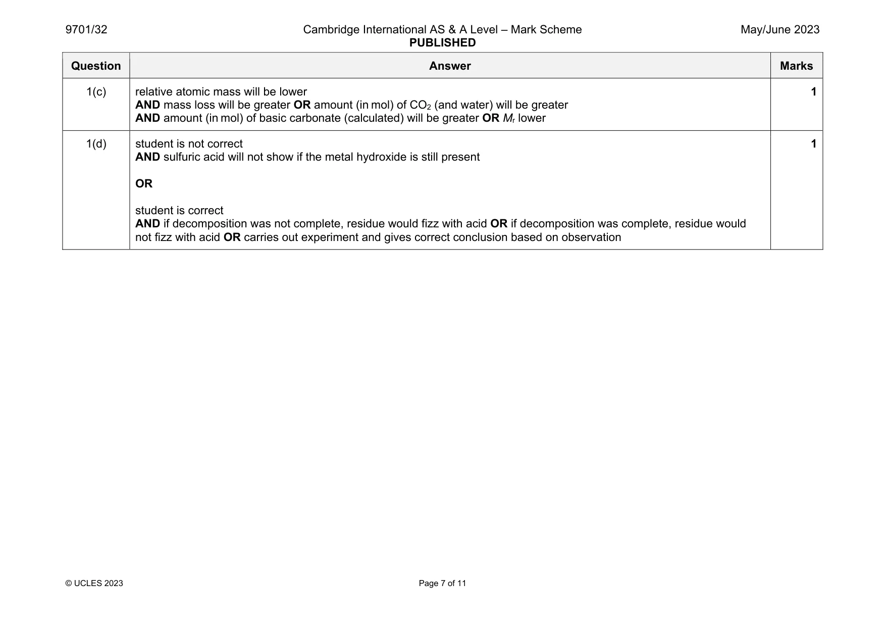 Mark scheme, page 7 of 11