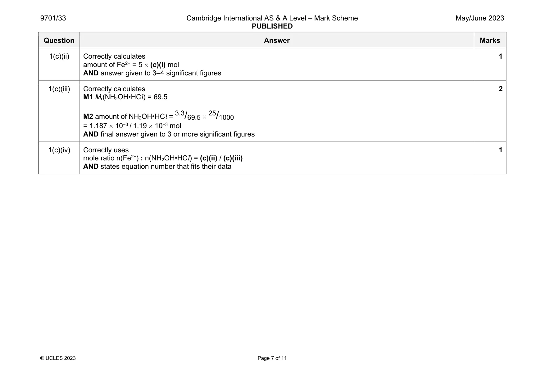 Mark scheme, page 7 of 11