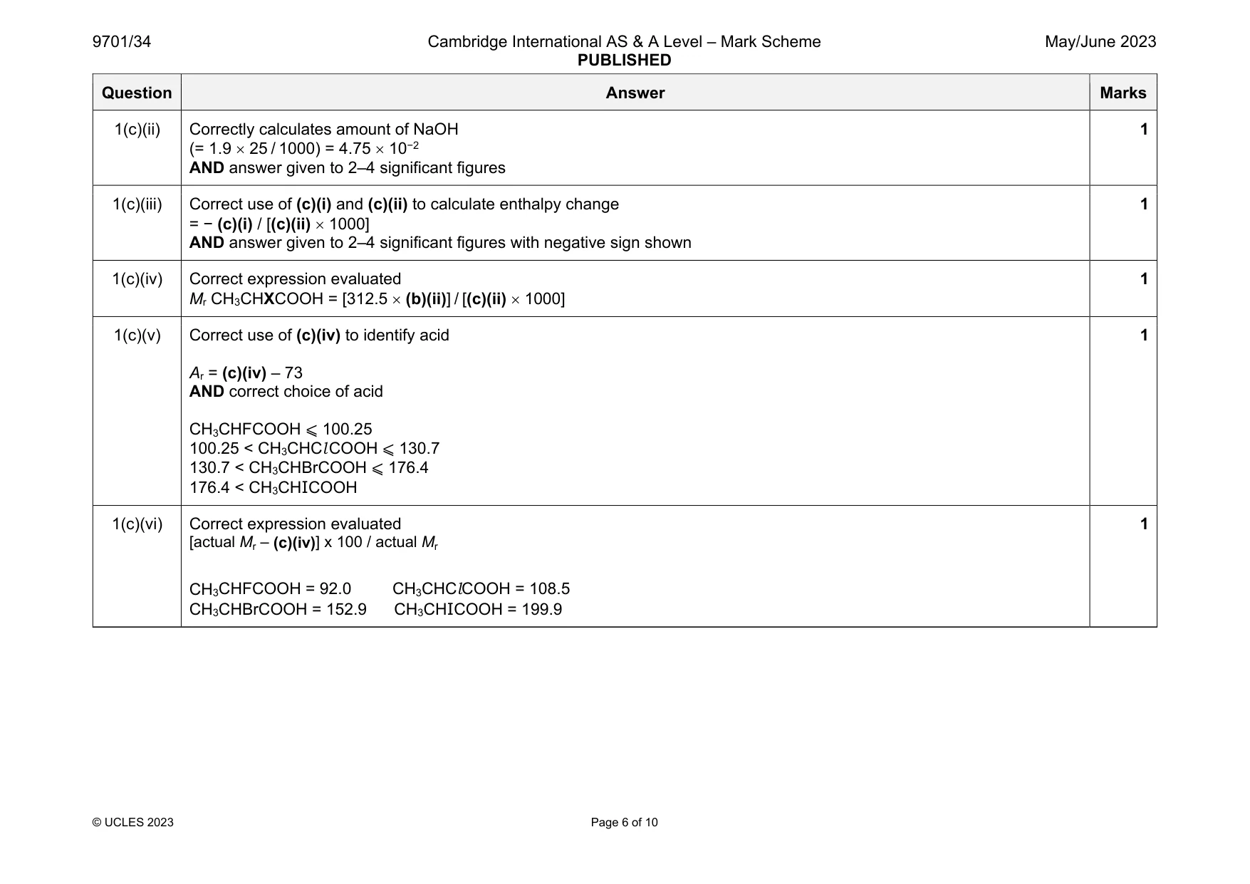 Mark scheme, page 6 of 10