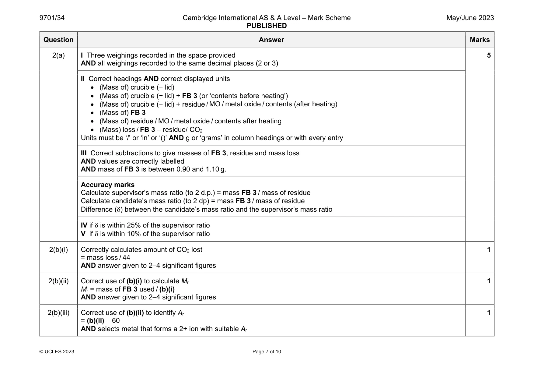 Mark scheme, page 7 of 10